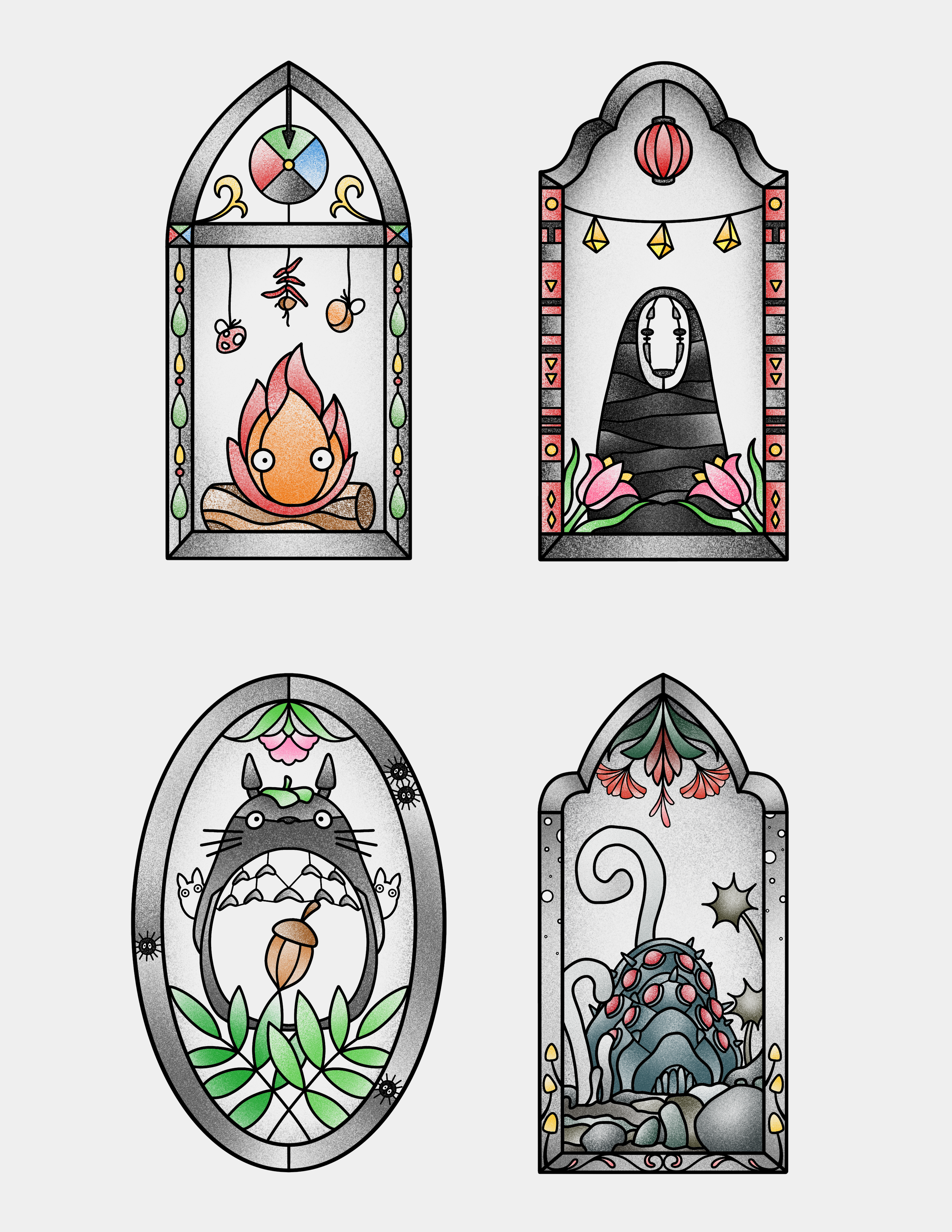 [Stained Glass Ghibli in Color]
Calcifer - claimed |
No-Face - claimed |
Totoro - available $350 |
Ohm- claimed