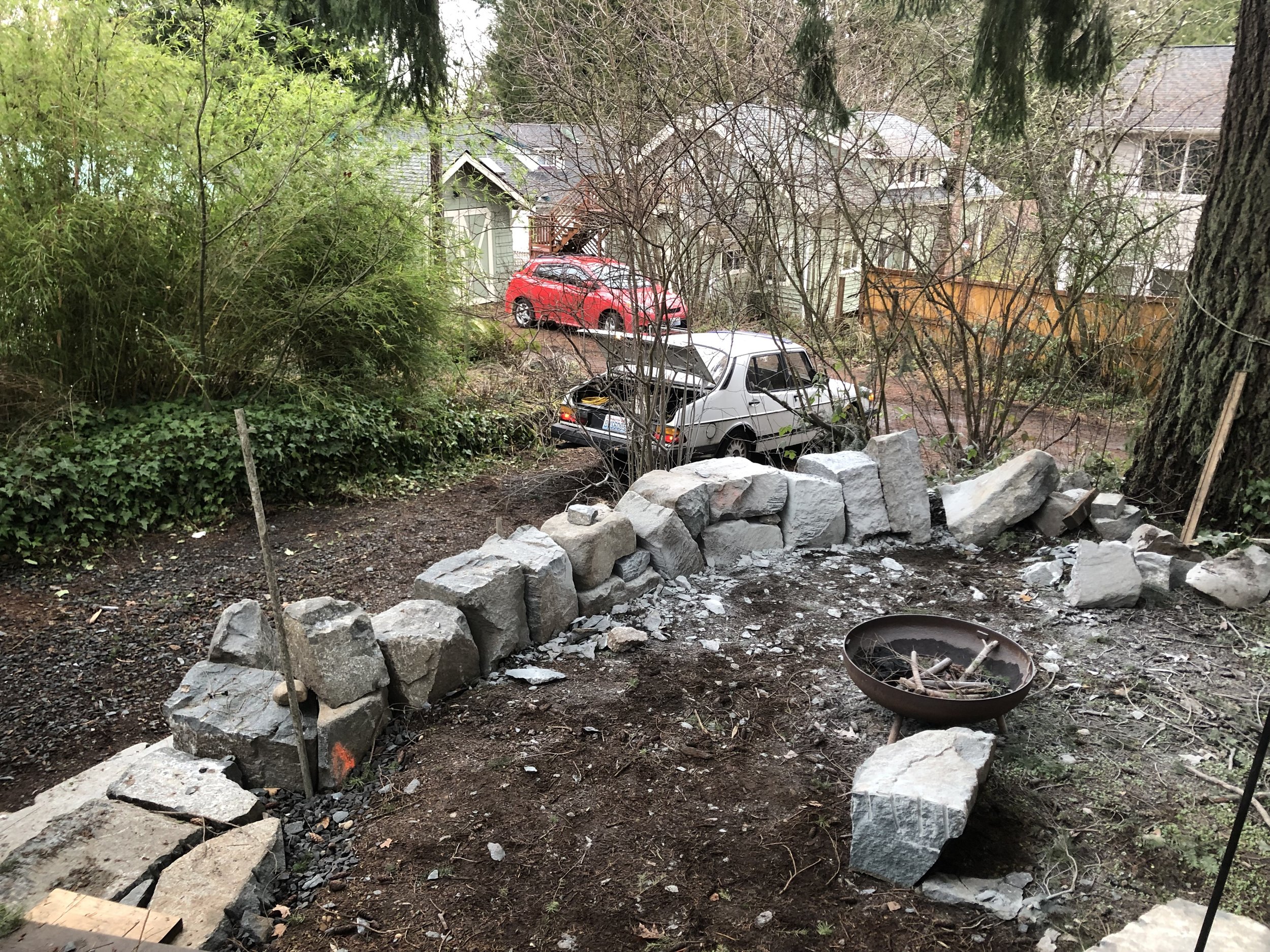 Large "solidered" stone sitting wall. - 2022