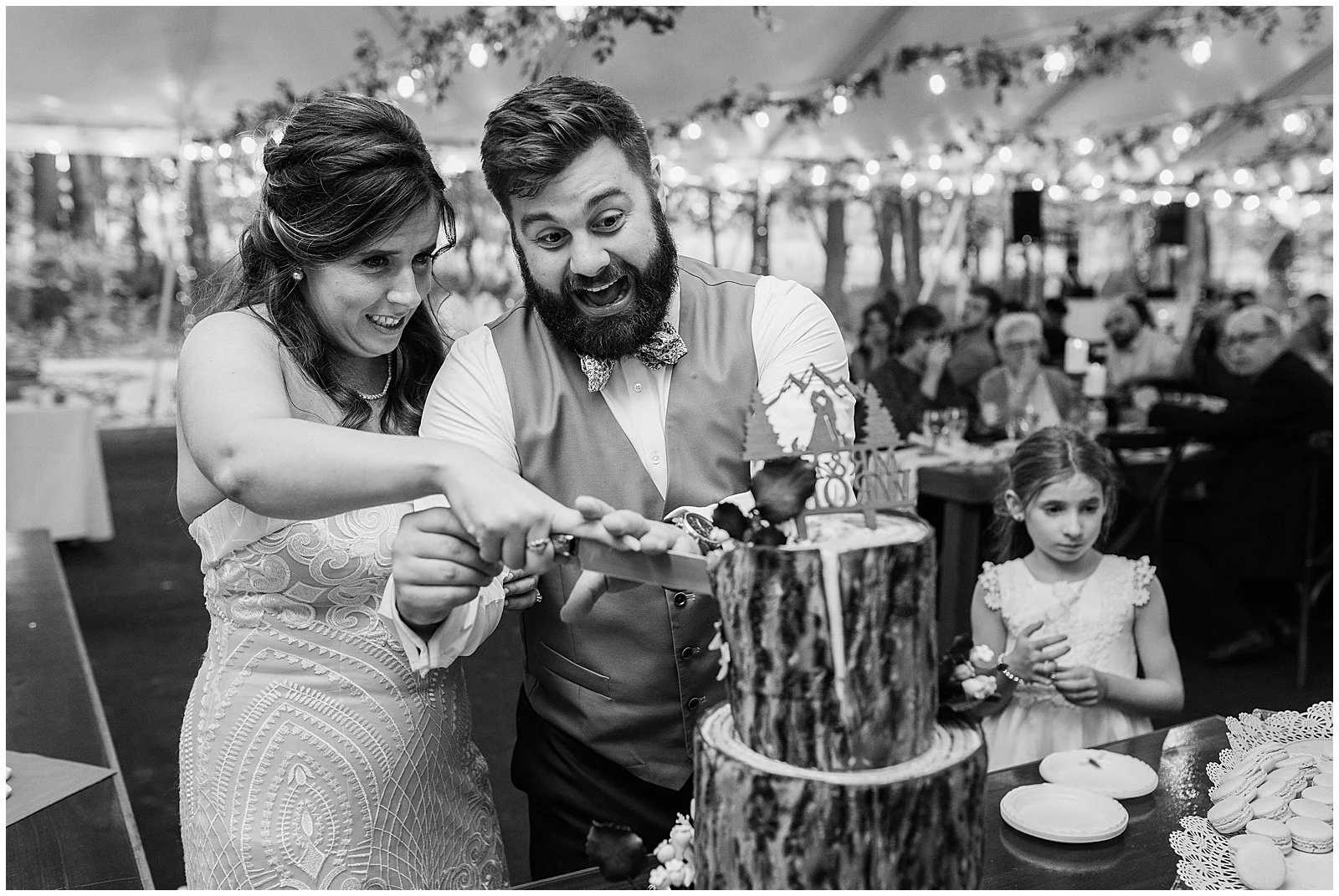 Kat and Dan cut their wedding cake.