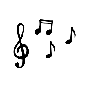 Black music notes dancing around