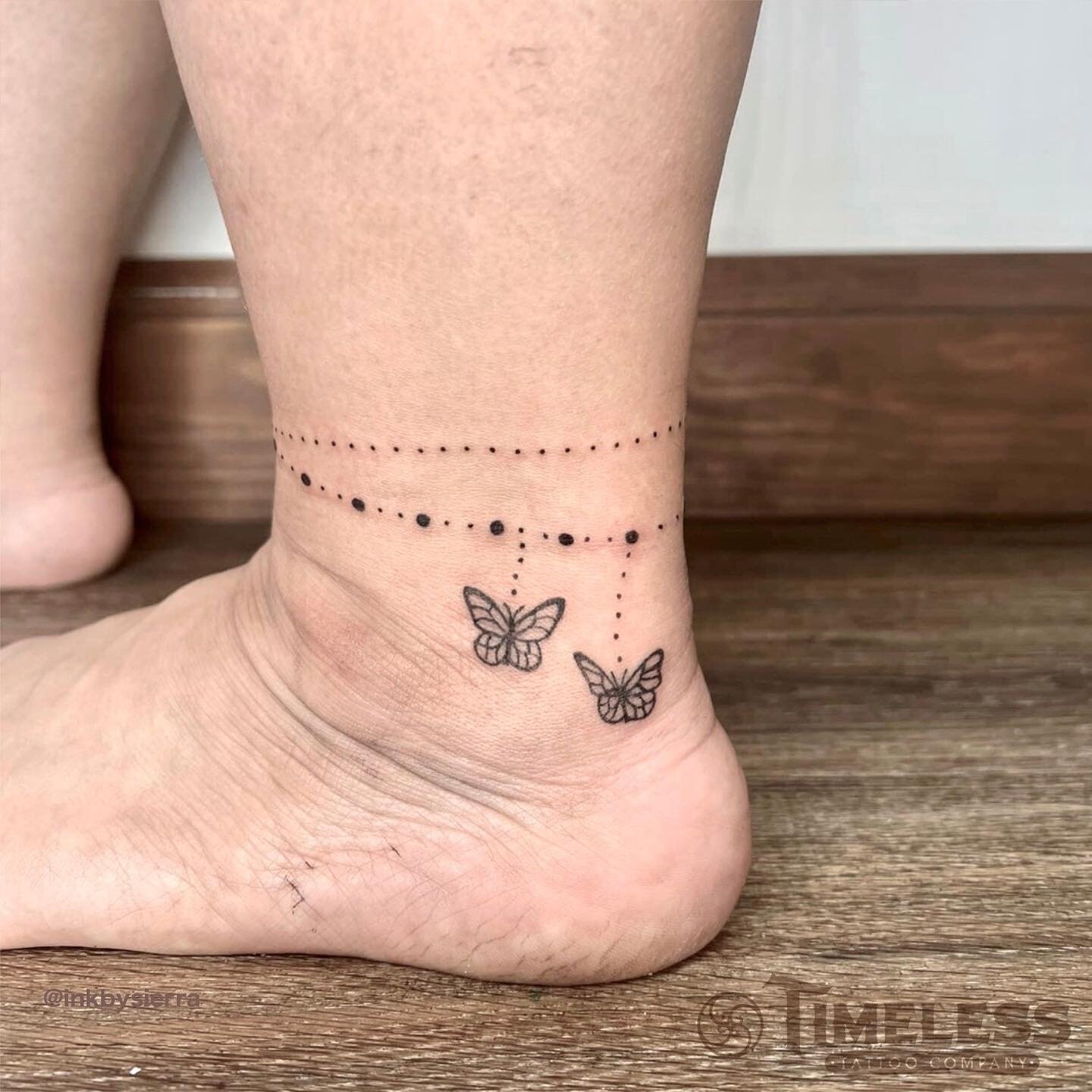 A Dainty Anklet Tattoo for My Mom 💕⁠
⁠
#butterflytattoo #anklettattoo #lineworktattoo #dotworktattoo #artistsoninstagram #torontotattoo #timelesstattoocompany