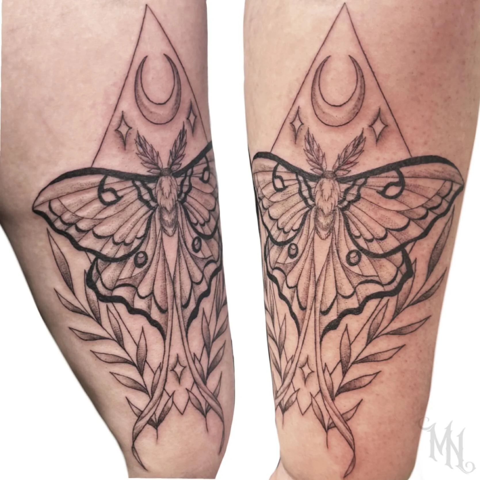 ✨ Moth and Moon Tattoo🌙 For Bookings &amp; Inquiries Call or Text 905.435.7551✨ #moth #mothtattoo #moon #moontattoo #vine #vinetattoo #star #startattoo #tattoo #tattooideas #whitby #whitbytattoo #oshawa #oshawatattoo #gta #durhamtattoos #allfemaleta