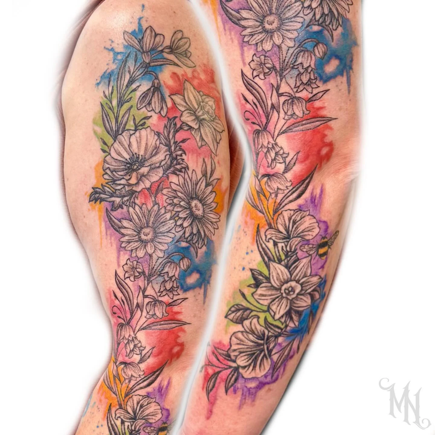 🌸 Floral &amp; Watercolour Tattoo🌸 For Bookings and Inquiries Call or Text 905.435.7551🌸#floral #floraltattoo #flowers #flower #flowertattoos #watercolor #watercolortattoo #colortattoo #colourtattoo #sleeve #sleevetattoo #tattoo #tattooideas #blac
