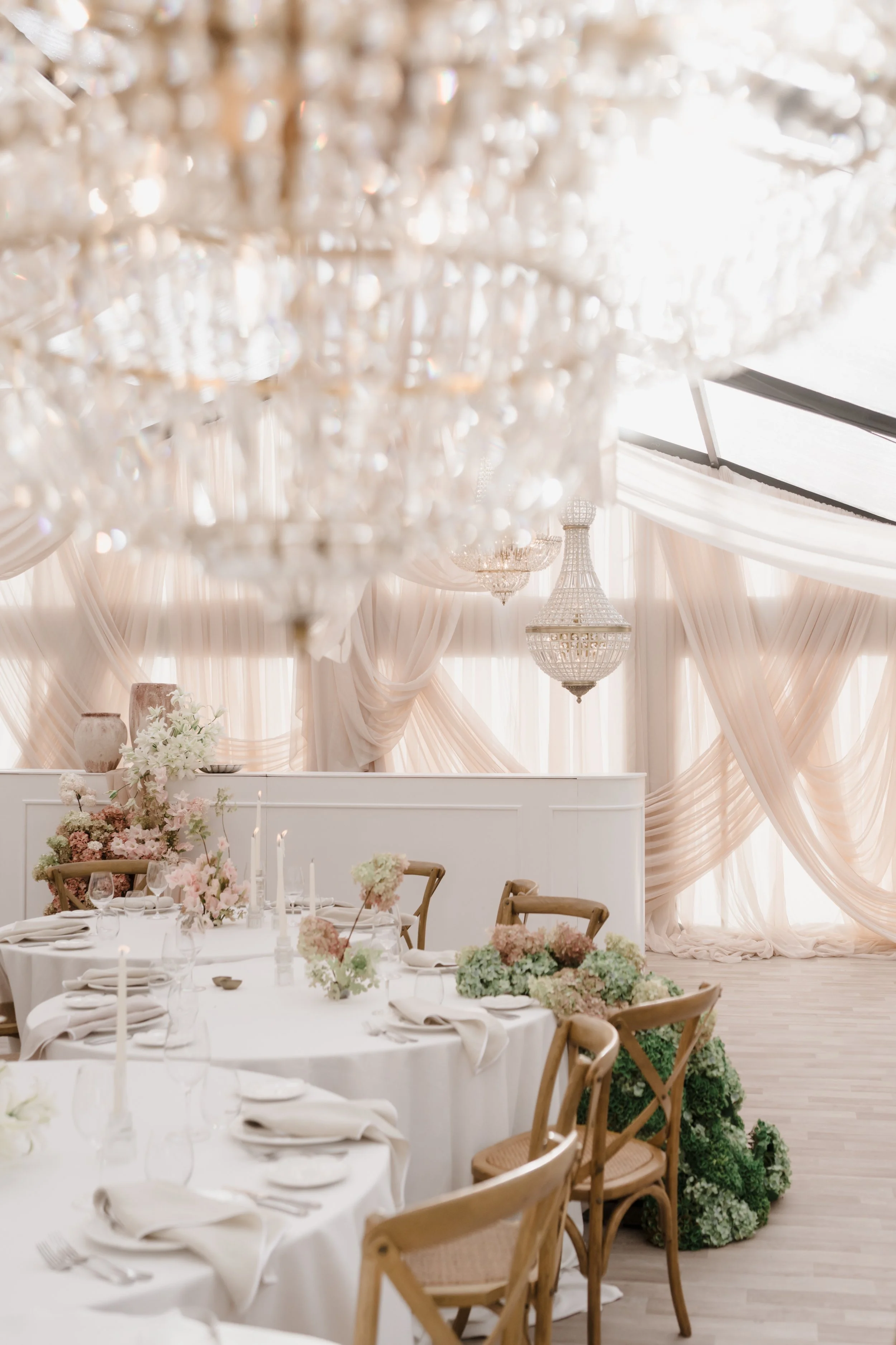 Draped ceiling wedding reception