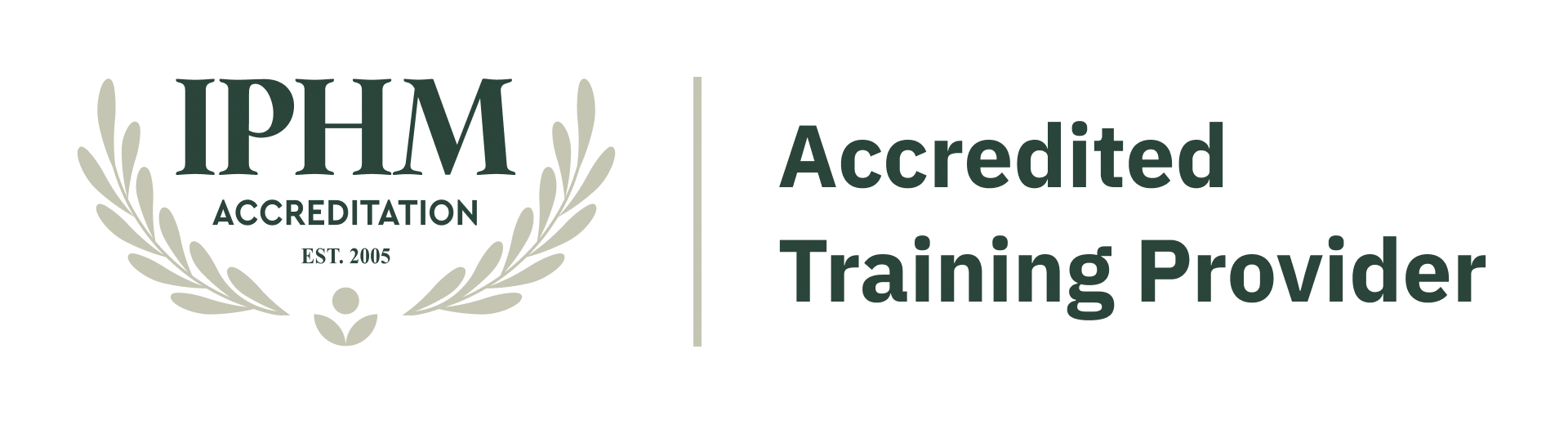 Logo of IPHM Accreditation with a laurel wreath and the text "Accredited Training Provider"