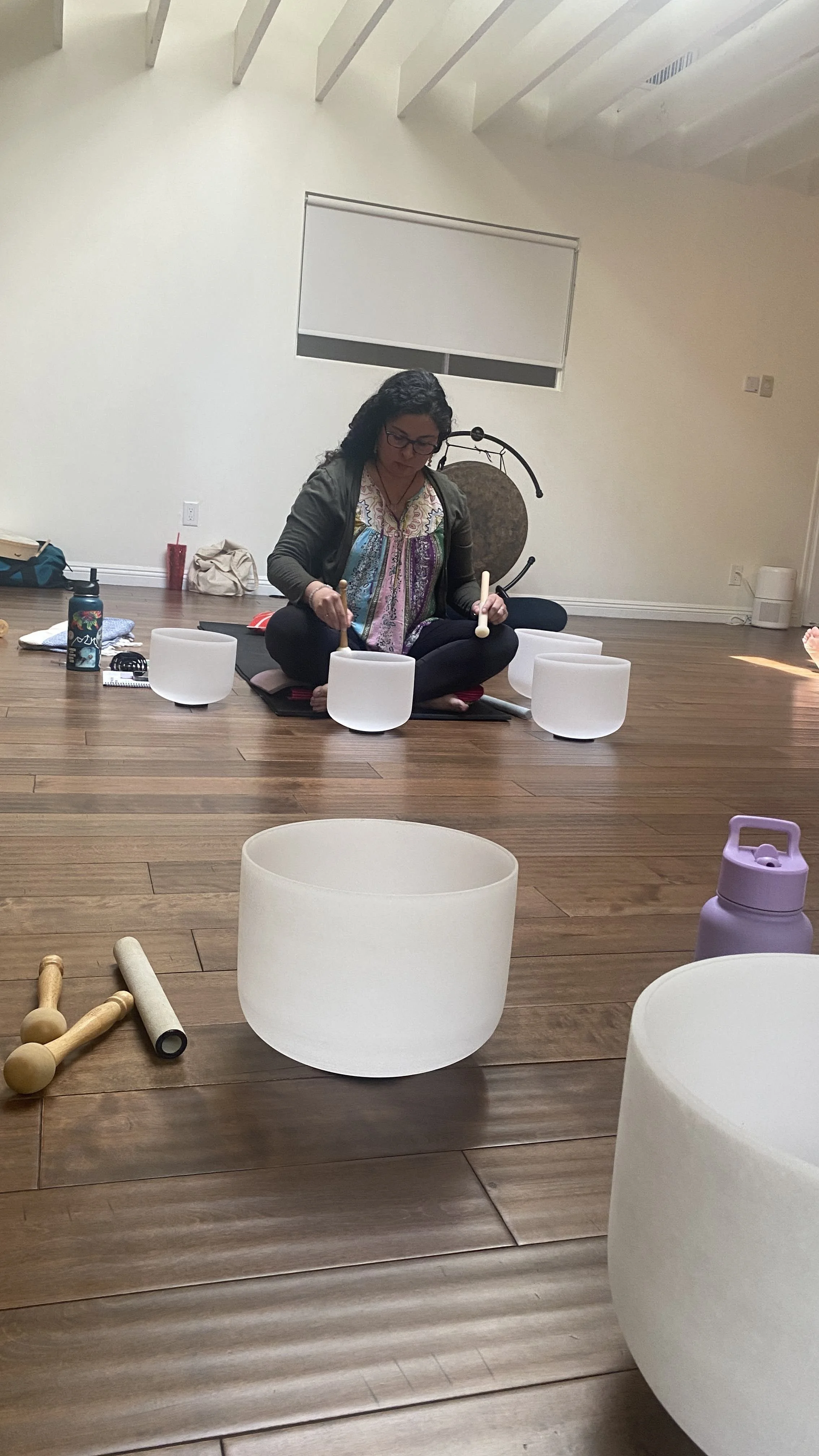 Students gathered for a soundbath practice session during the certification training at The Mystic Living School