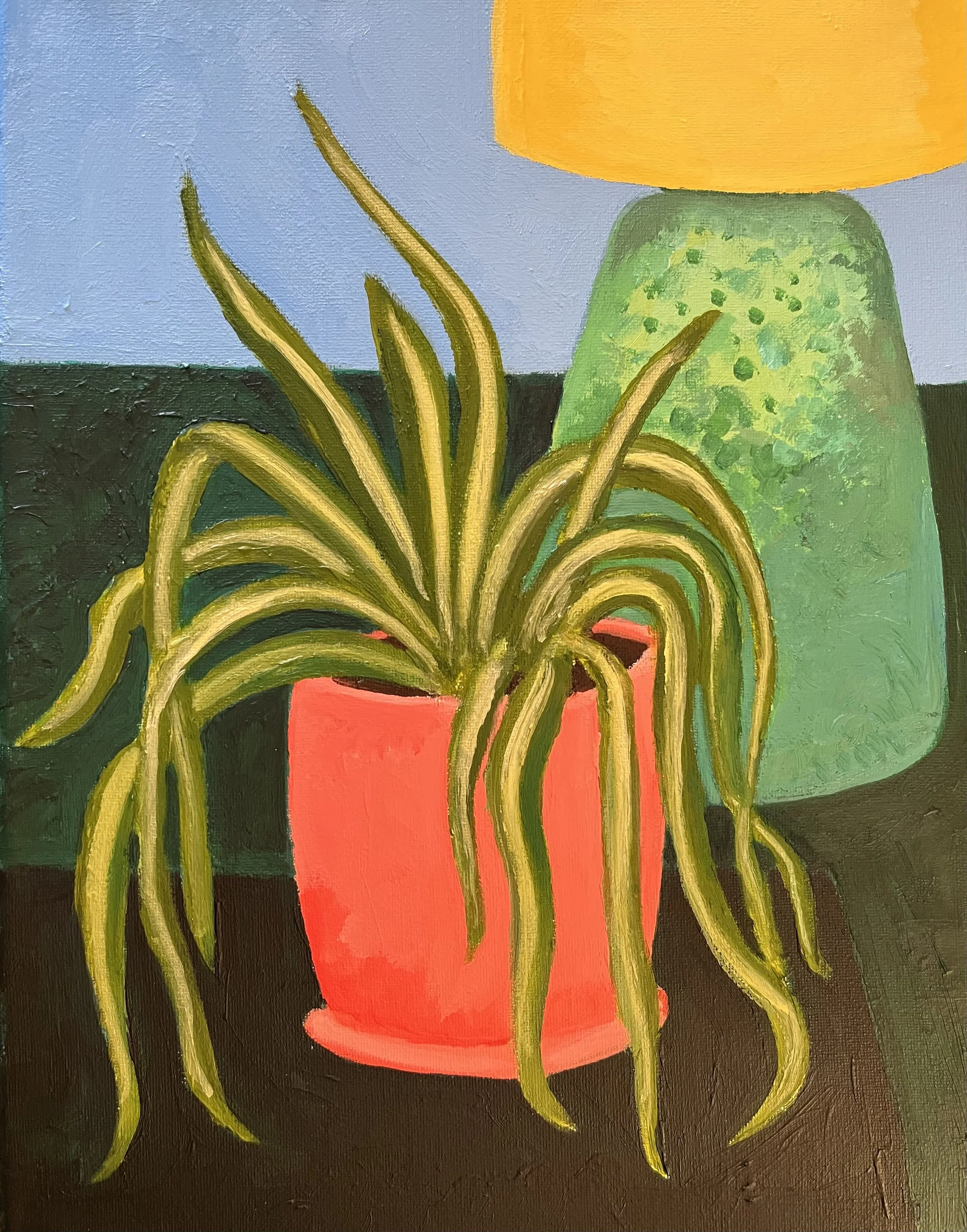 "Spider Plant and Lamp" (acrylic on canvas, 2022)