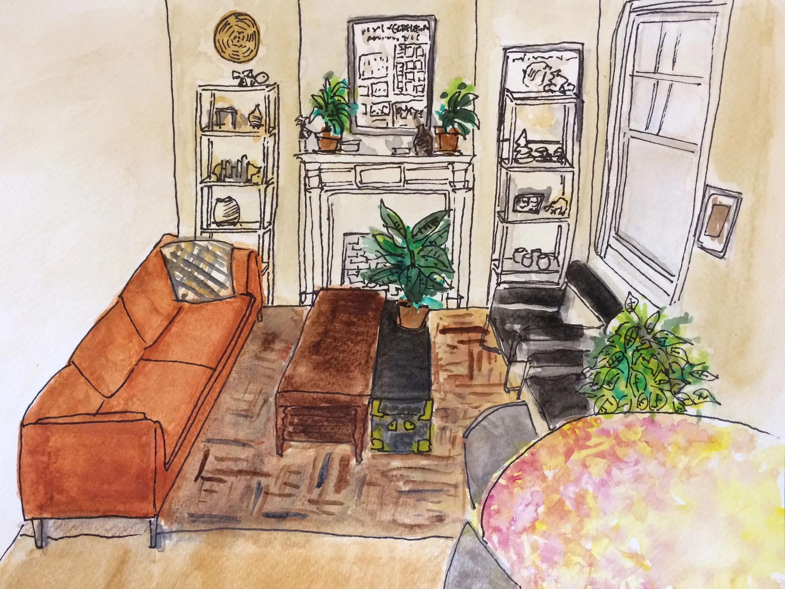 "Living Room" (watercolor on paper, 2017