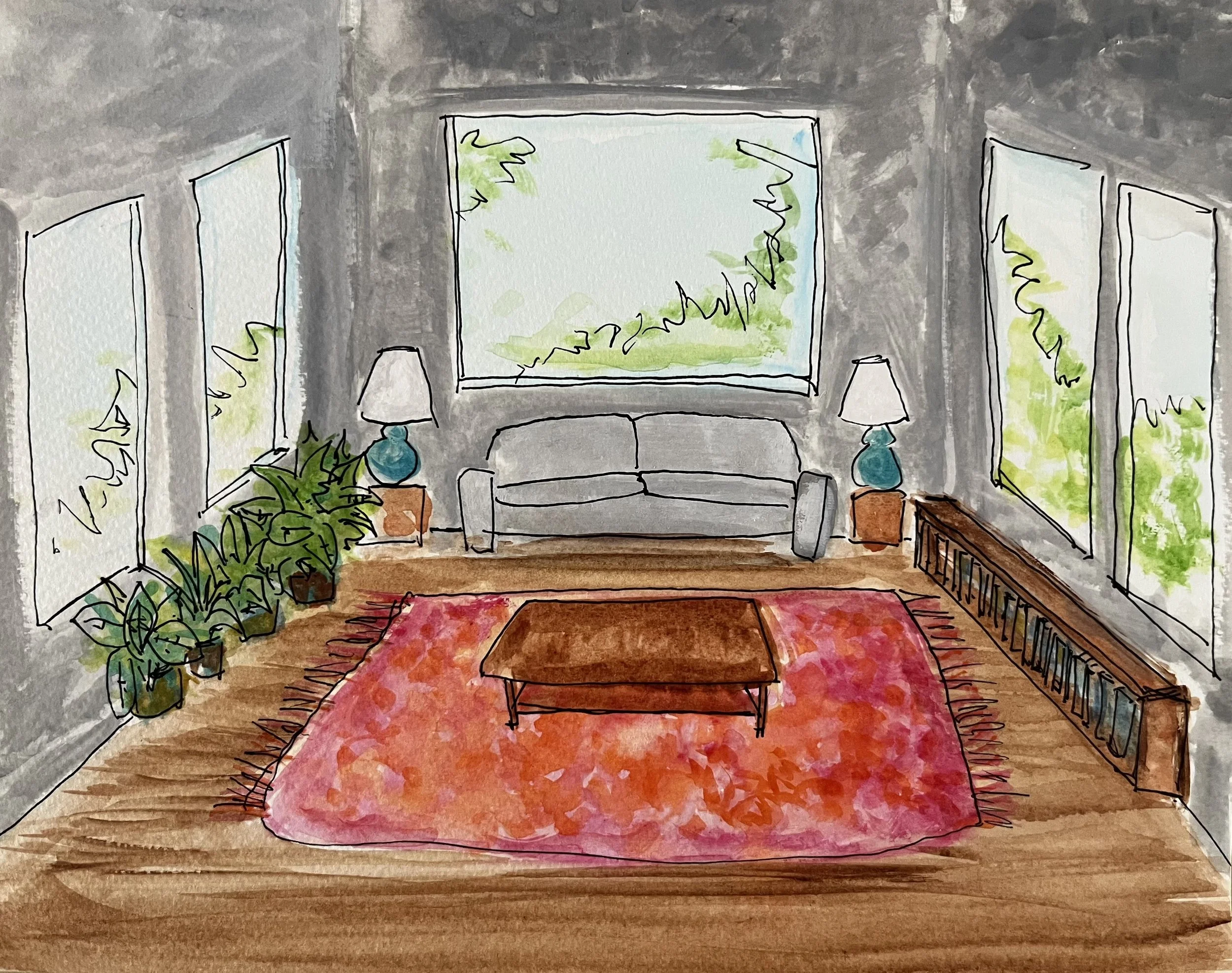 "Pink Rug" (watercolor on paper, 2018)