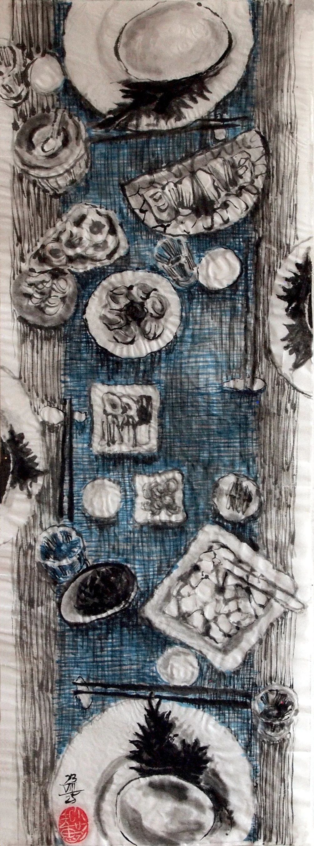 Gedeck mit preussischblauem Akzent und Shisoblättern.jpg
