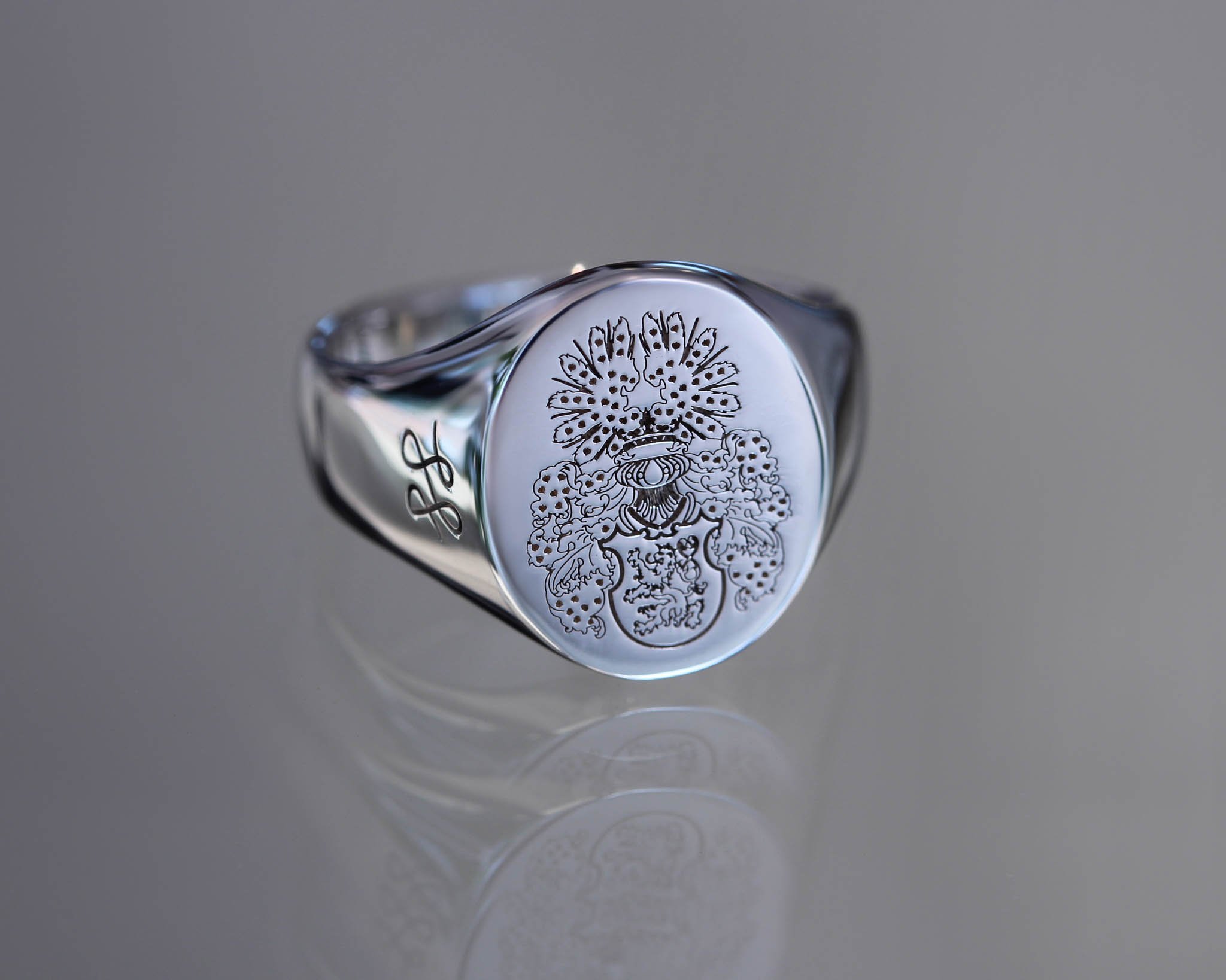 Sterling Silver Men's Laser Engraved Oval Monogram Signet Ring