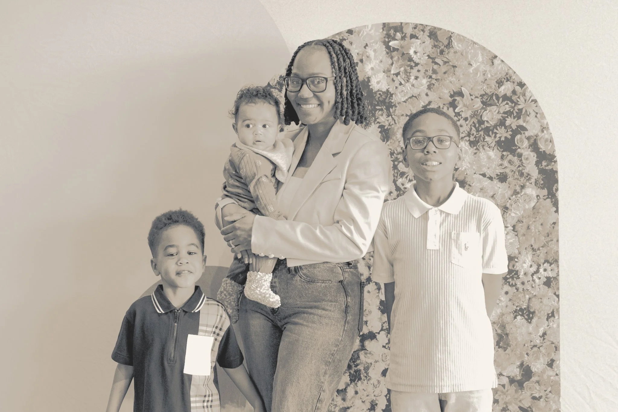 young mom with 3 children on easter Sunday 