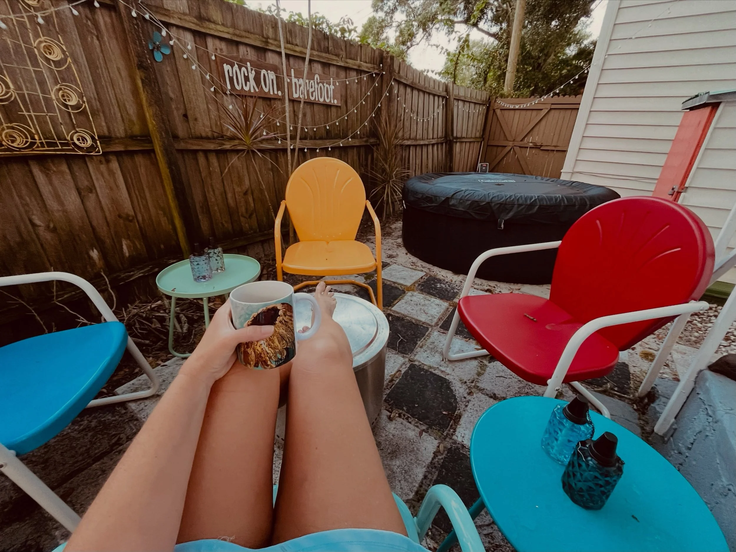 tiny bungalow near the beach.
tiny backyard with all the hot stuff.
tiny moments in tiny days
within the majestic framework of eternity&mdash;
learning + Loving + restructuring
+ becoming + failing + trying again.
.
rock on. barefoot. is more than an