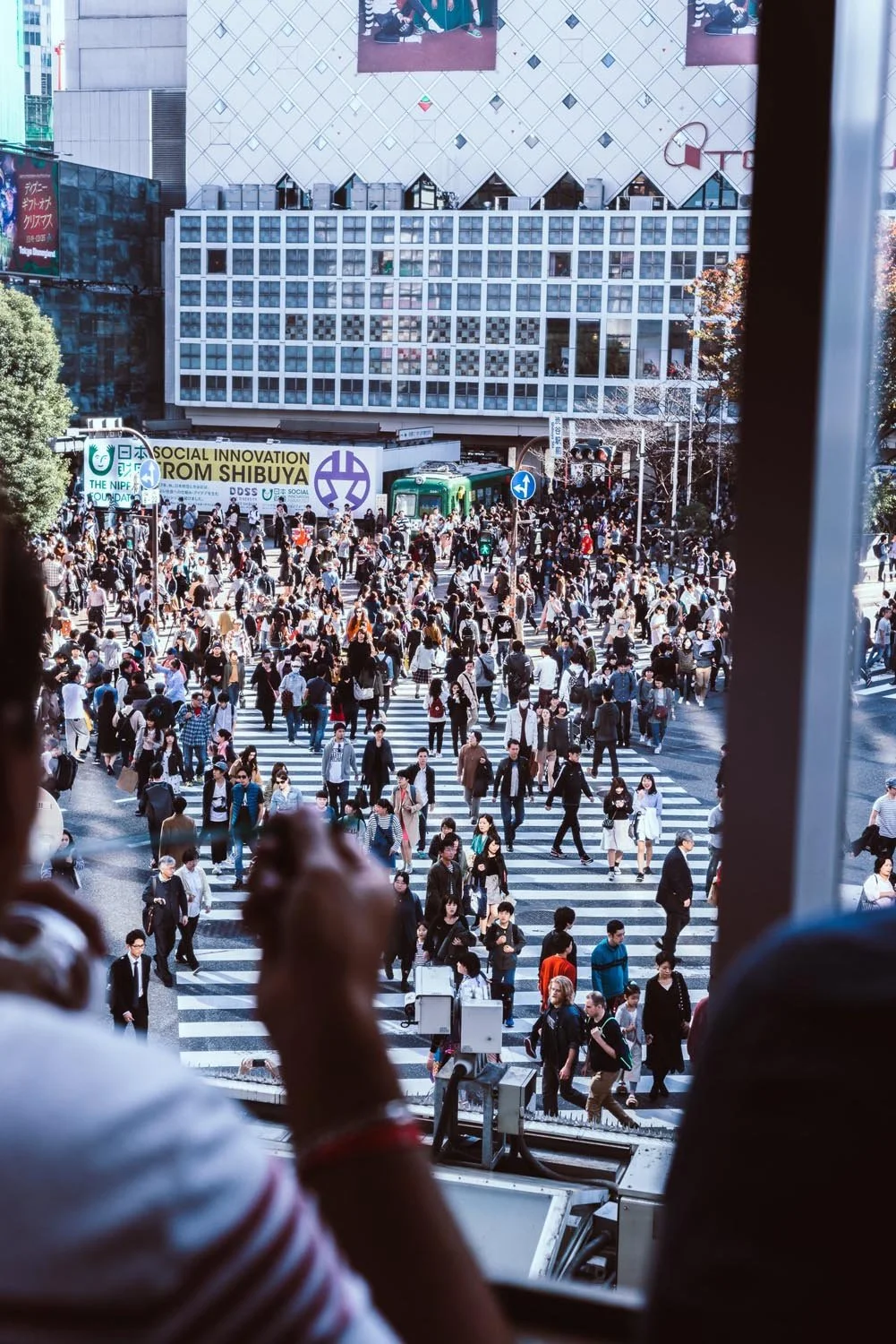 Crowded crosswalk at Shibuya Crossing in Tokyo, Japan