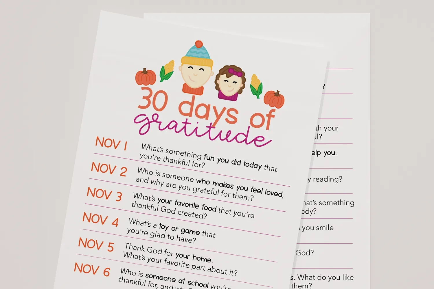 Raising Grateful Children: 30 Daily Gratitude Prompts for November