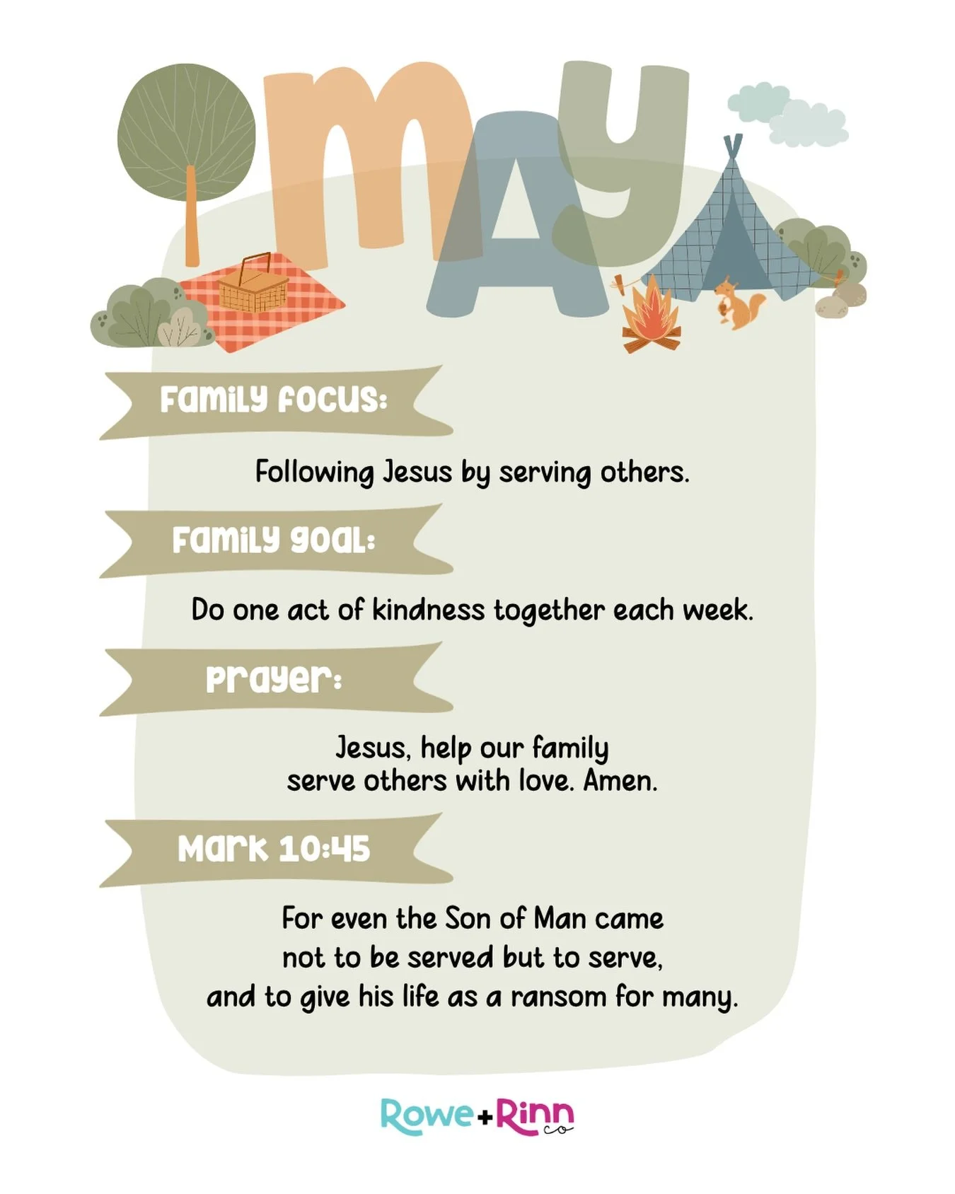 Because sometimes the best way to teach our kids about Jesus&hellip;
is to live it out right in front of them.

This month includes:
✨ A kid-friendly Bible verse (Mark 10:45)
✨ A simple family goal: Do one act of kindness together each week
✨ A short