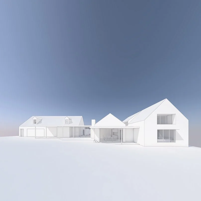 Concept render of Gable House showing gable roof forms and pavilion arrangement in Robertson NSW