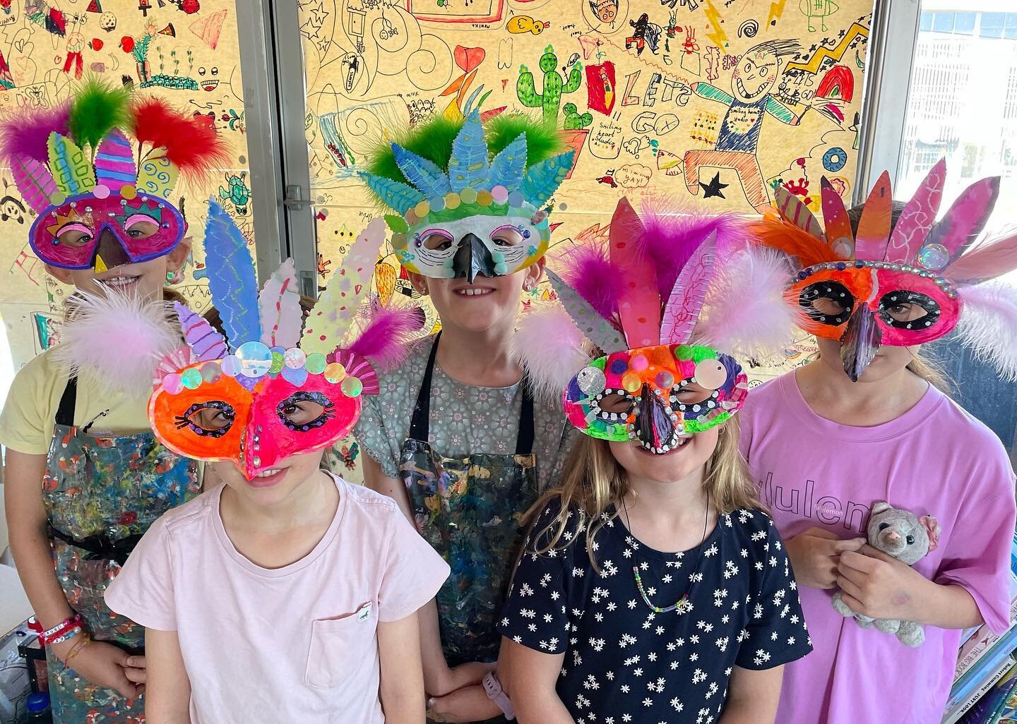 We&rsquo;ve finally finished our Amazon bird inspired Carnivale masks and they look spectacular! I&rsquo;ll be sad to see them fly out the door &hearts;️#birdmask #carnivale #smilingheartstudio #kidsartbayside #childrensart #creativewellbeing #brazil