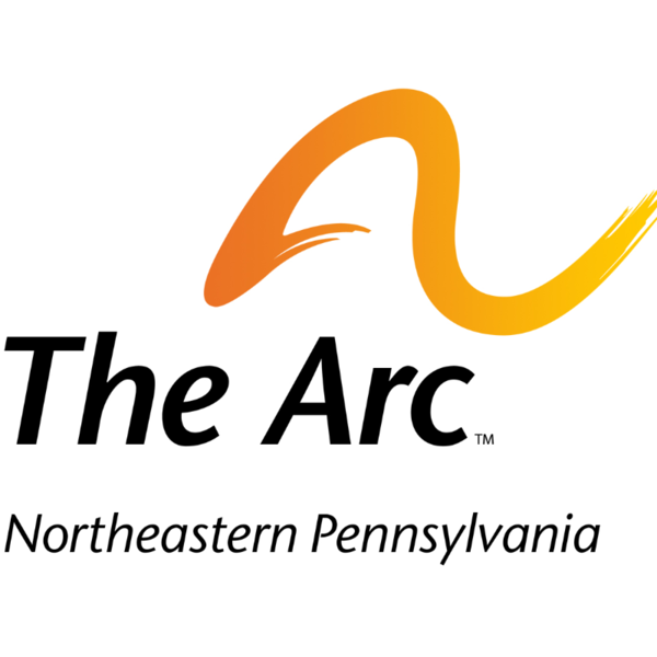 Logo for The Arc of Northeastern Pennsylvania featuring an orange swoosh and black text.