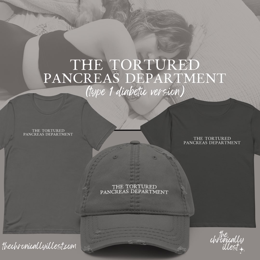 We took a cue from the mastermind herself, and have a surprise double drop for you! ✌🏻 THE TORTURED PANCREAS DEPARTMENT (TYPE 1 DIABETIC VERSION) MERCH NOW AVAILABLE IN OUR SHOP ✨ we love our t1d swifties 🫶✨