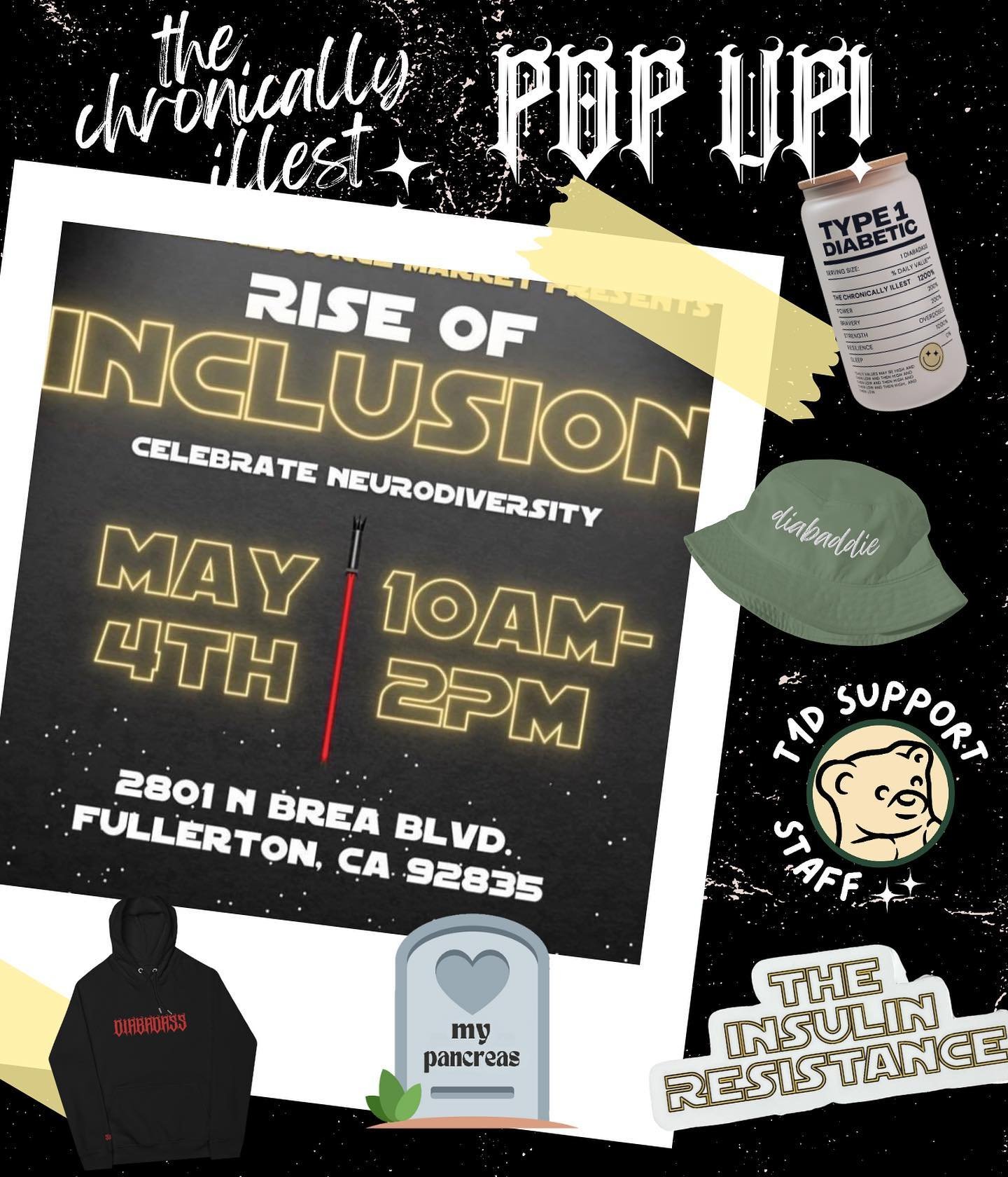 POP UP TOMORROW!!! IN FULLERTON ✨💕 this is going to be a special one- this market will have awesome vendors and also autism resources and non-profits! They have a sensory room, activities, AND Darth Vader &amp; his storm troopers will make an appear