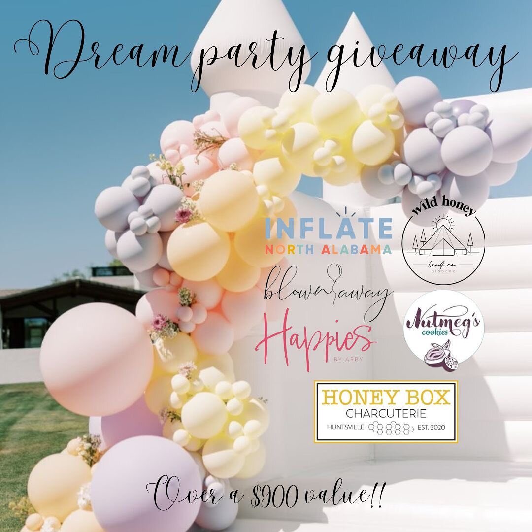 ✨DREAM PARTY GIVEAWAY✨
Do you love to party?! Cause we definitely do! We decided to team up with some local vendors to help you put together one of the best parties in town! 

One lucky party animal will receive: ✨$250 credit towards any bounce house