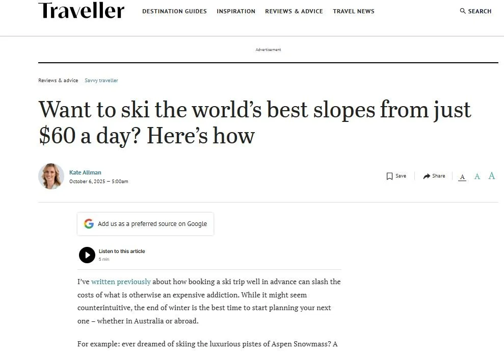 Kate Allman ski travel writer with an excerpt of her article