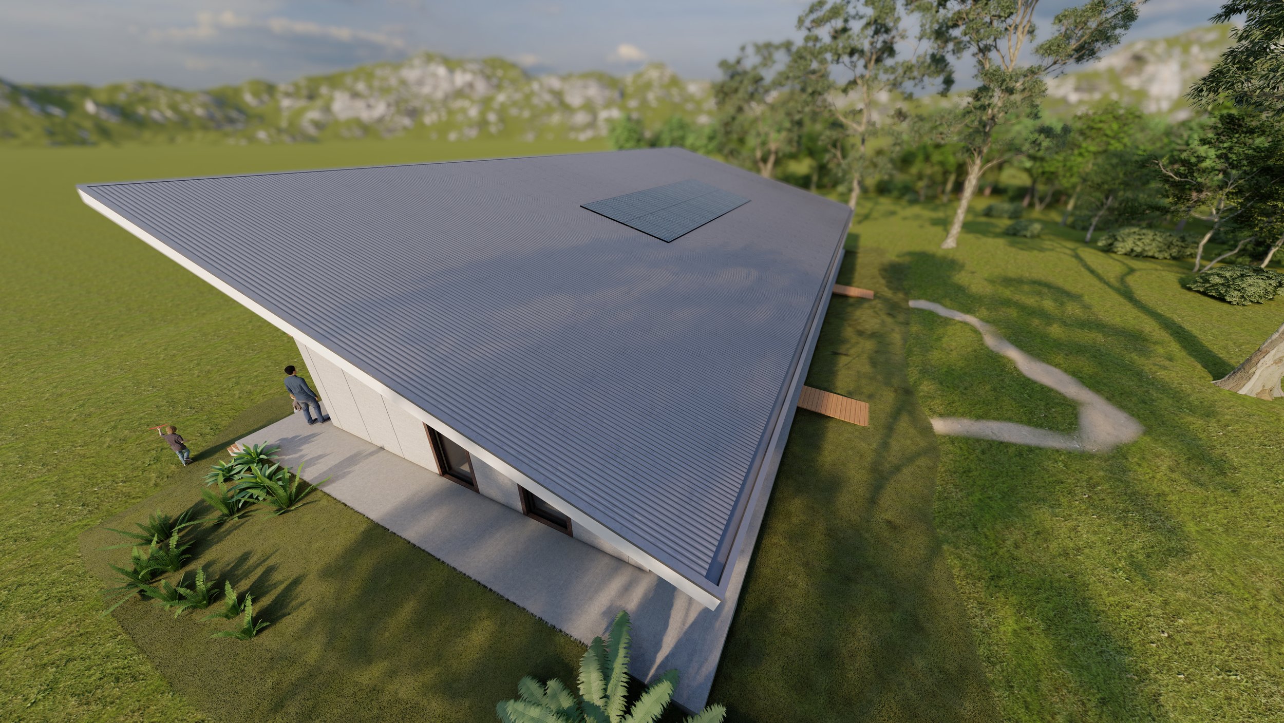 Corrugated steel roof with solar panels