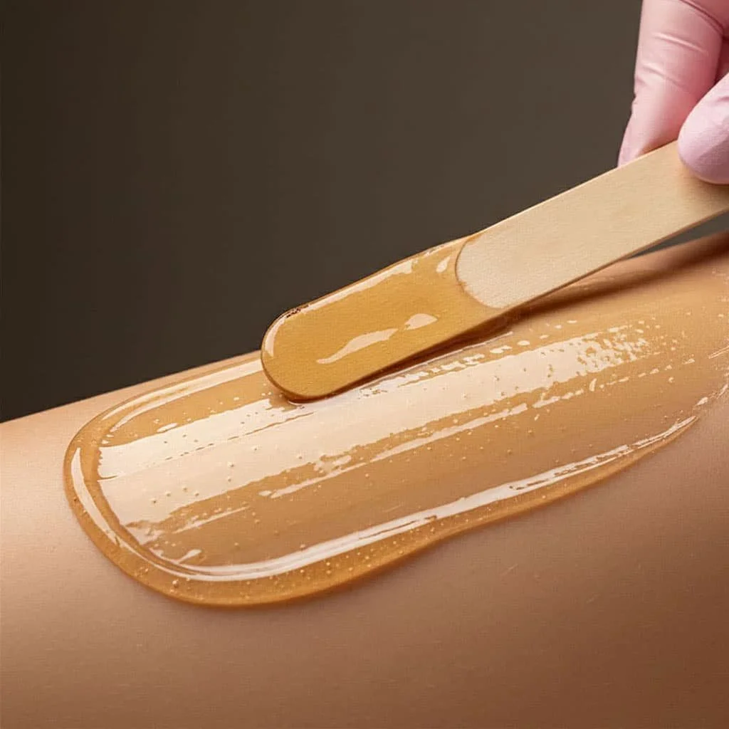 Closeup of hair removal wax applied to skin