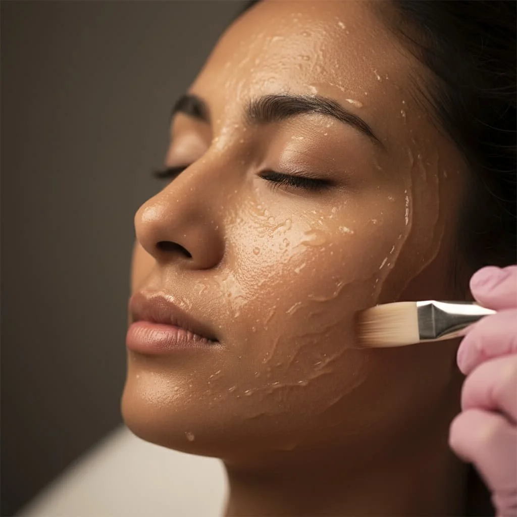 Woman's face being treated with lactic chemical peel