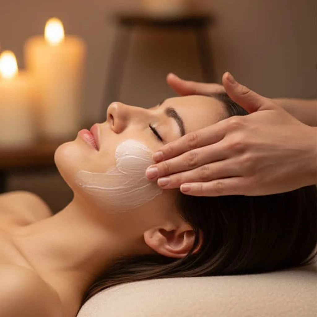 Woman getting a facial treatment at a luxurious beauty spa