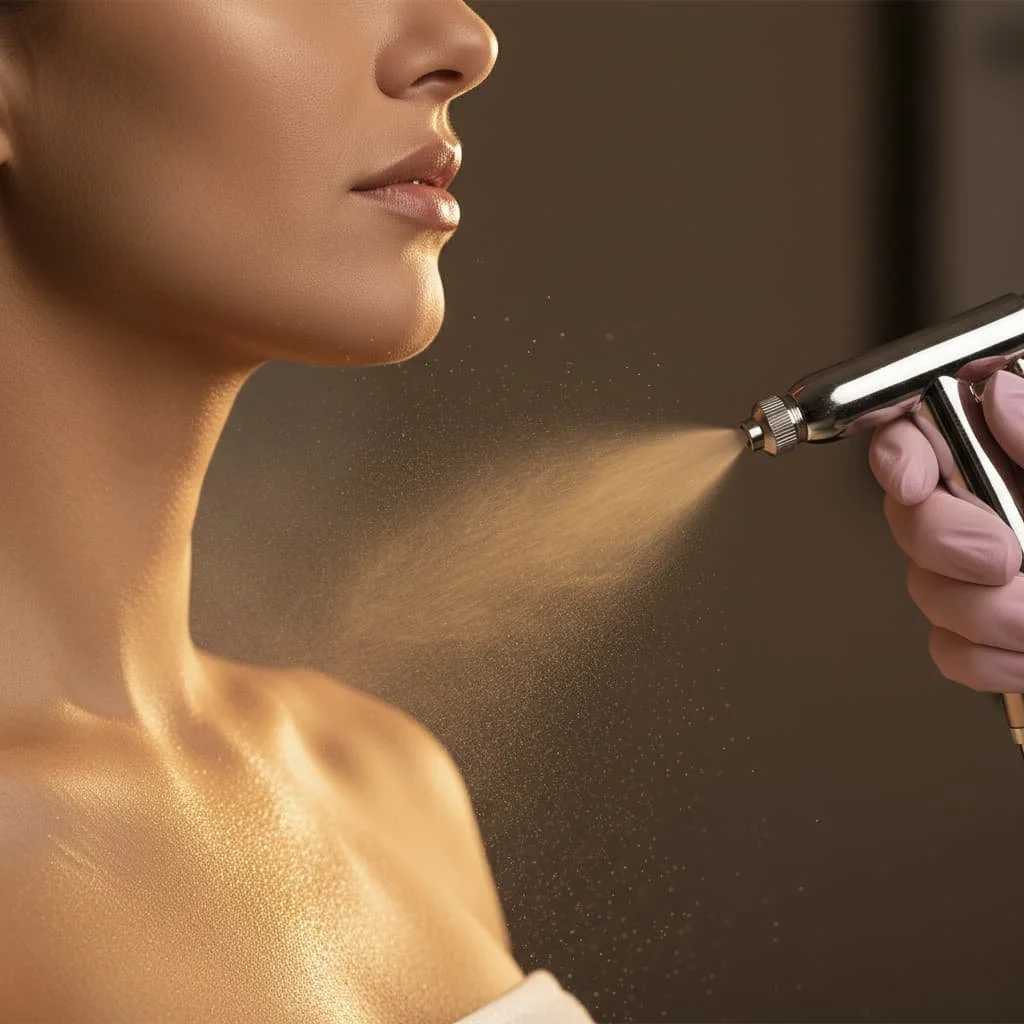 Spray tan being applied to woman's skin