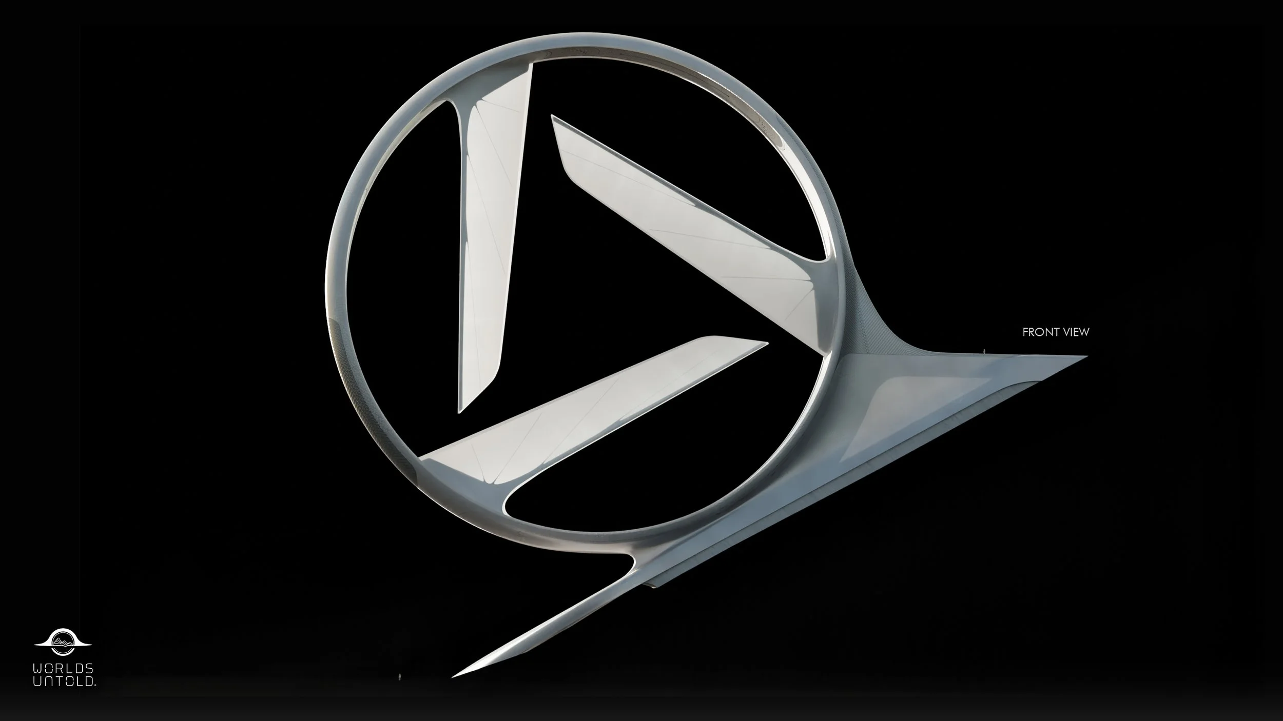 Futuristic sports car with sleek white design and aerodynamic curves, displayed against a black background.
