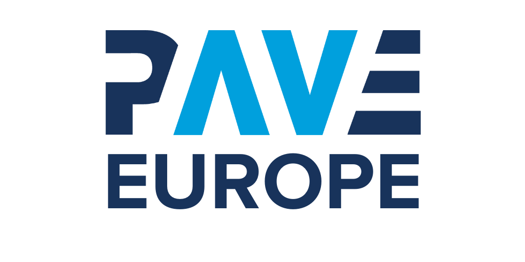 PAVE Europe logo with a stylized blue 'A' and the words 'PAVE Europe' in blue and black.