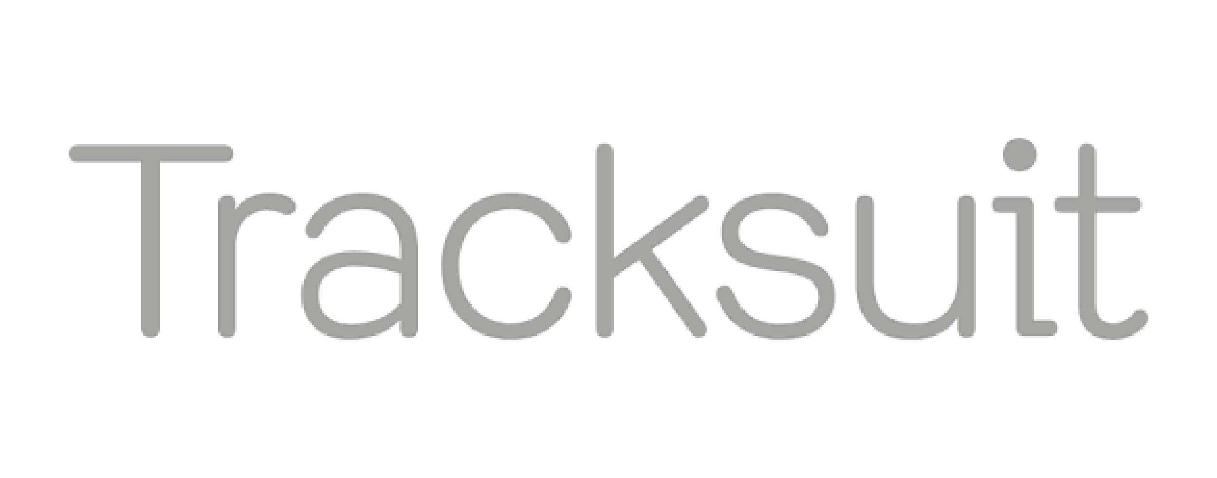 Tracksuit logo with gray text on a black background.