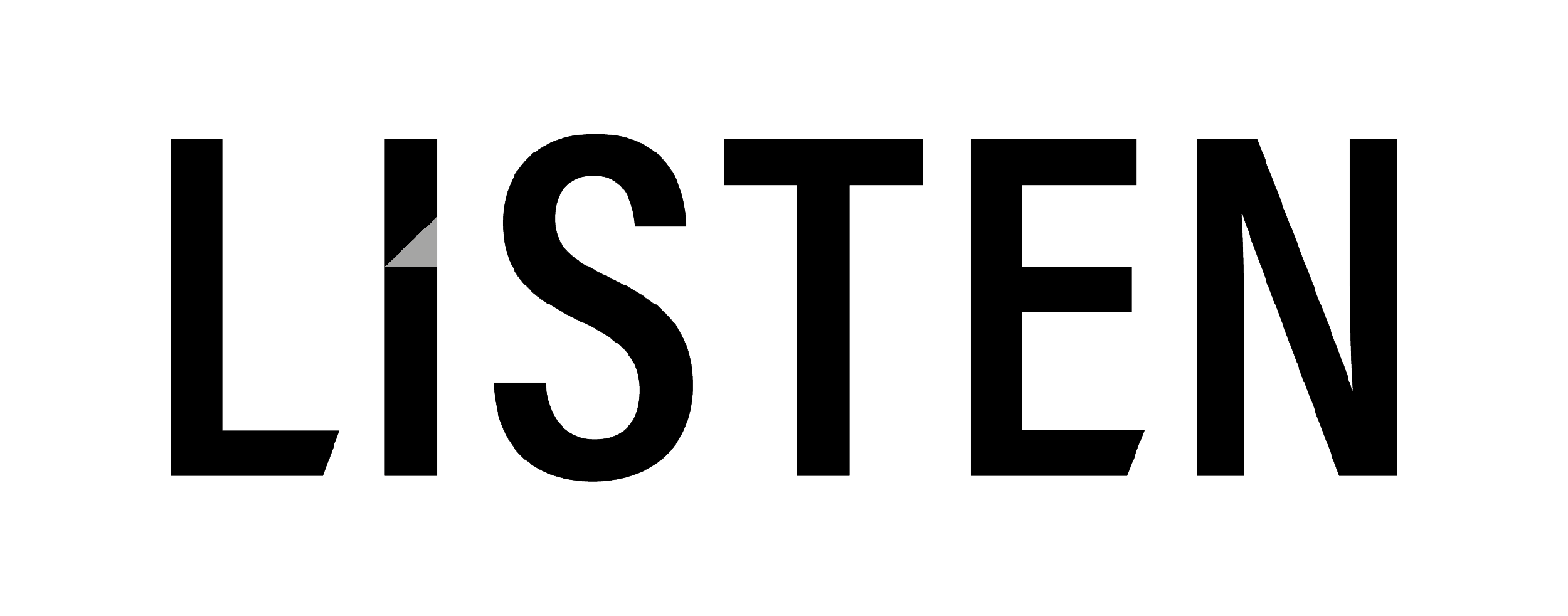 The word 'LISTEN' in large black outline letters on a white background.