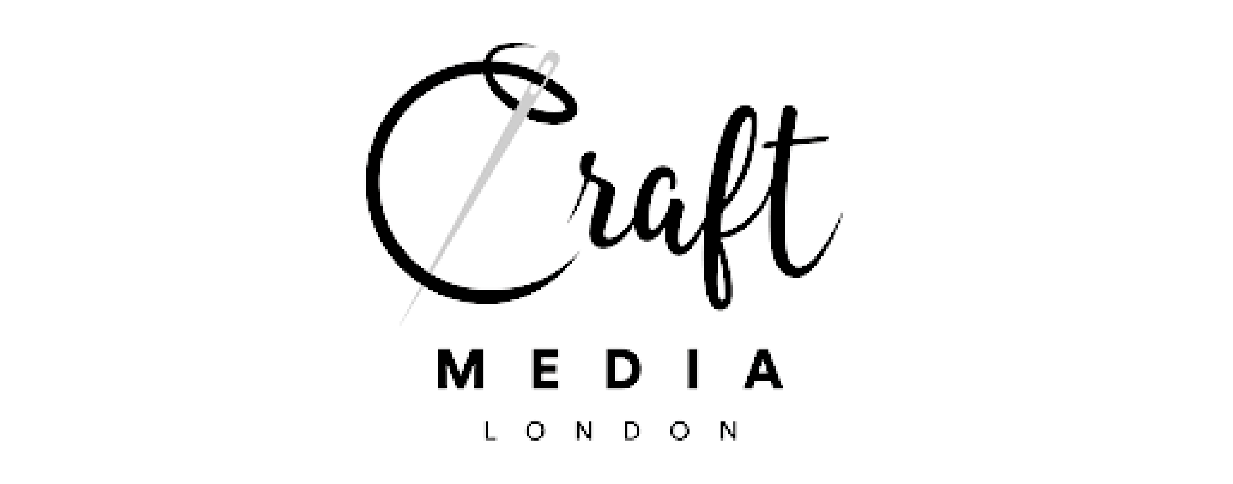 Logo for Craft Media London featuring a black circular craft needle and thread, with the words 'Craft Media London' below.