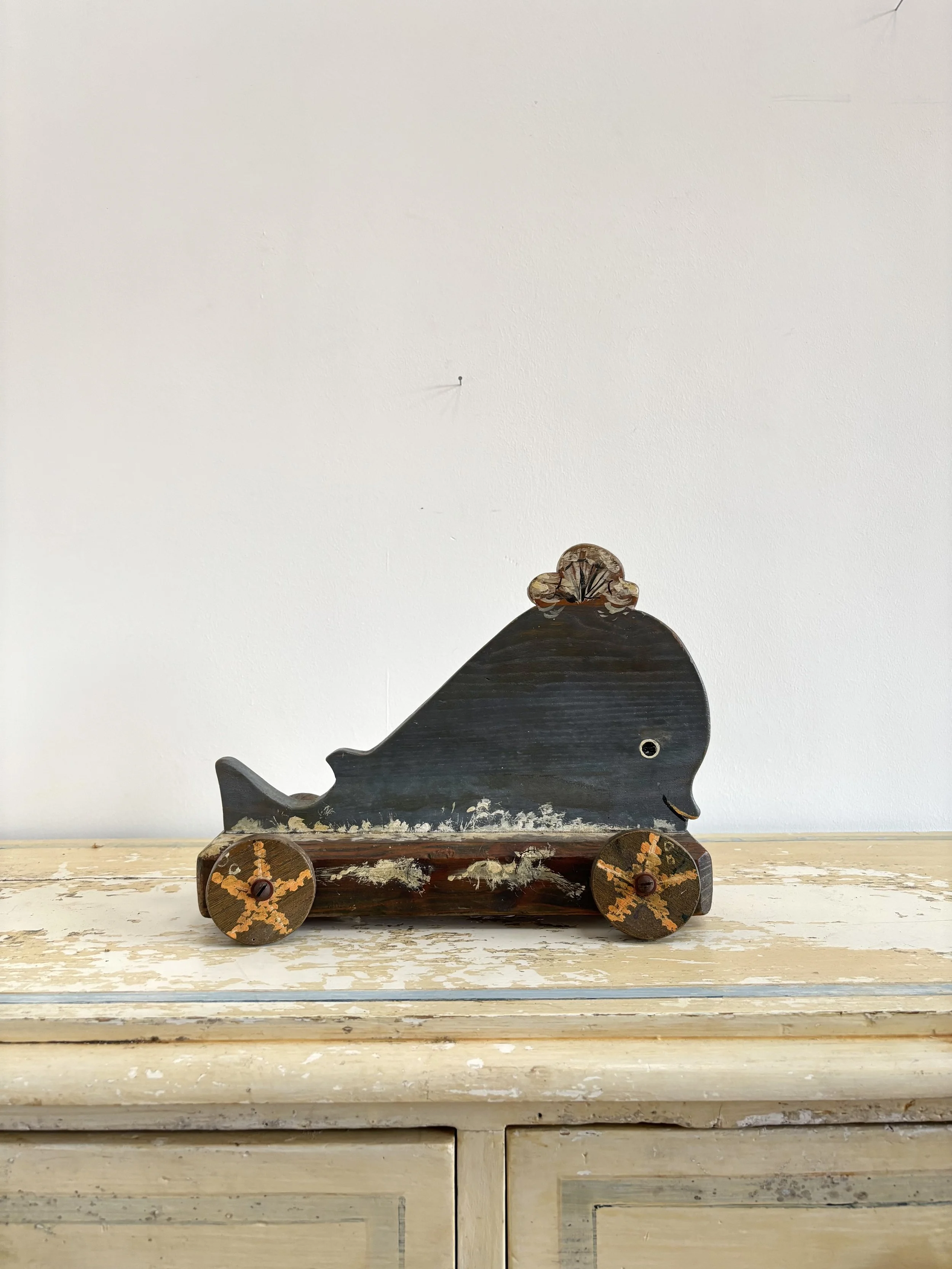 1940s Folk Art Pull Along Whale