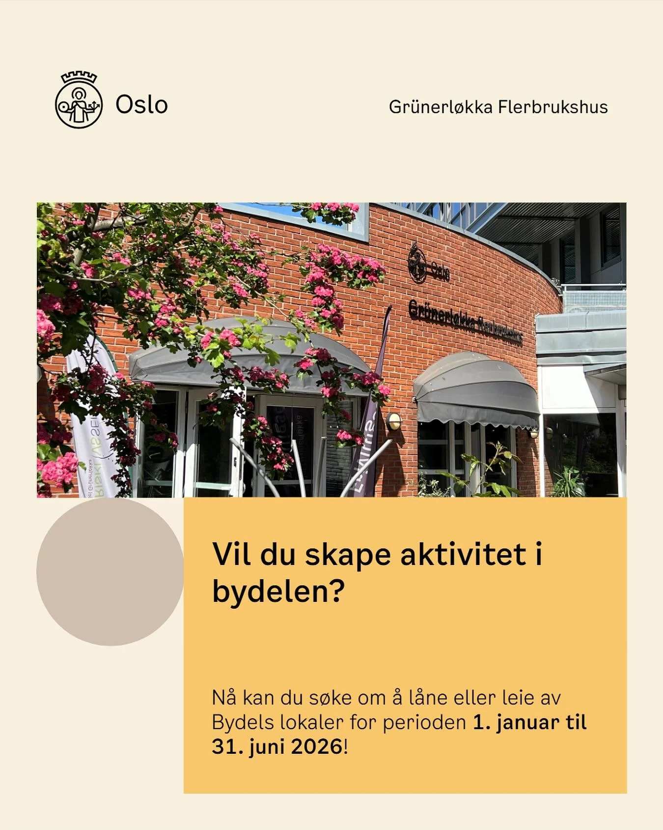 Vil du skape aktivitet i bydelen?
Nå kan du søke om å låne eller leie lokaler for perioden 1. januar til 31. juni 2026💪
Frist for å søke er 1. november.
Se oversikt og søk om lokaler her(link i bio):