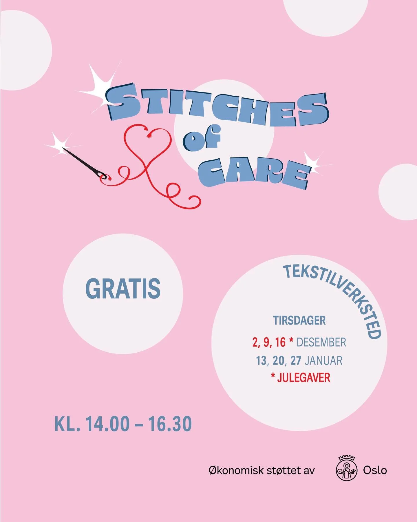 Velkommen til Stitches of Care🪡
📍 Systua, Helgesens gate 62

Velkommen til kurs p&aring; systua!

Vi utforsker s&oslash;m og l&aelig;rer grunnleggende tekstilferdigheter. I desember lager vi julegaver, og i januar lager vi fine ting til hjemmet ell