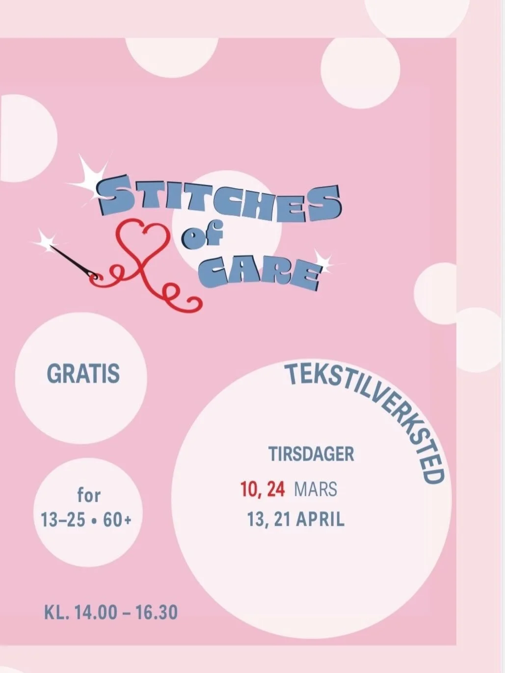 Stitches of Care🧸🪡

Velkommen til kurs p&aring; systua tirsdag 24.03!

Vi utforsker s&oslash;m og l&aelig;rer grunnleggende tekstilferdigheter. I mars-april lager vi fine ting til hjemmet eller til noen du er glad i. Ingen erfaring n&oslash;dvendig