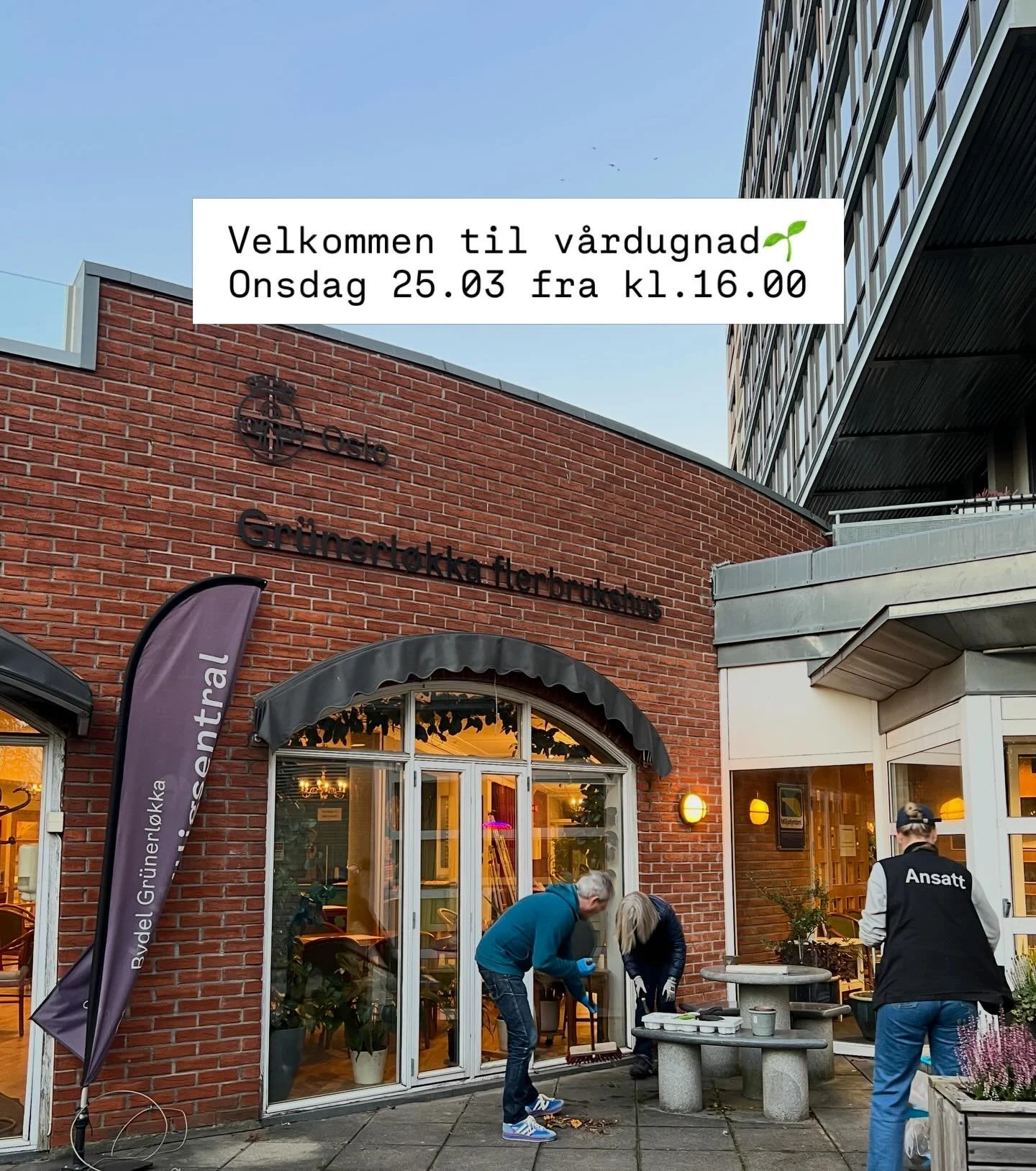 Bli med og gj&oslash;r flerbrukshuset klart for v&aring;ren! 

Onsdag 25. mars kl.16.00 i Helgesens gate 62. 

Vi jobber sammen for &aring; gj&oslash;re omr&aring;det v&aring;rt litt hyggeligere og klar for v&aring;ren! Det er en fin mulighet &aring;
