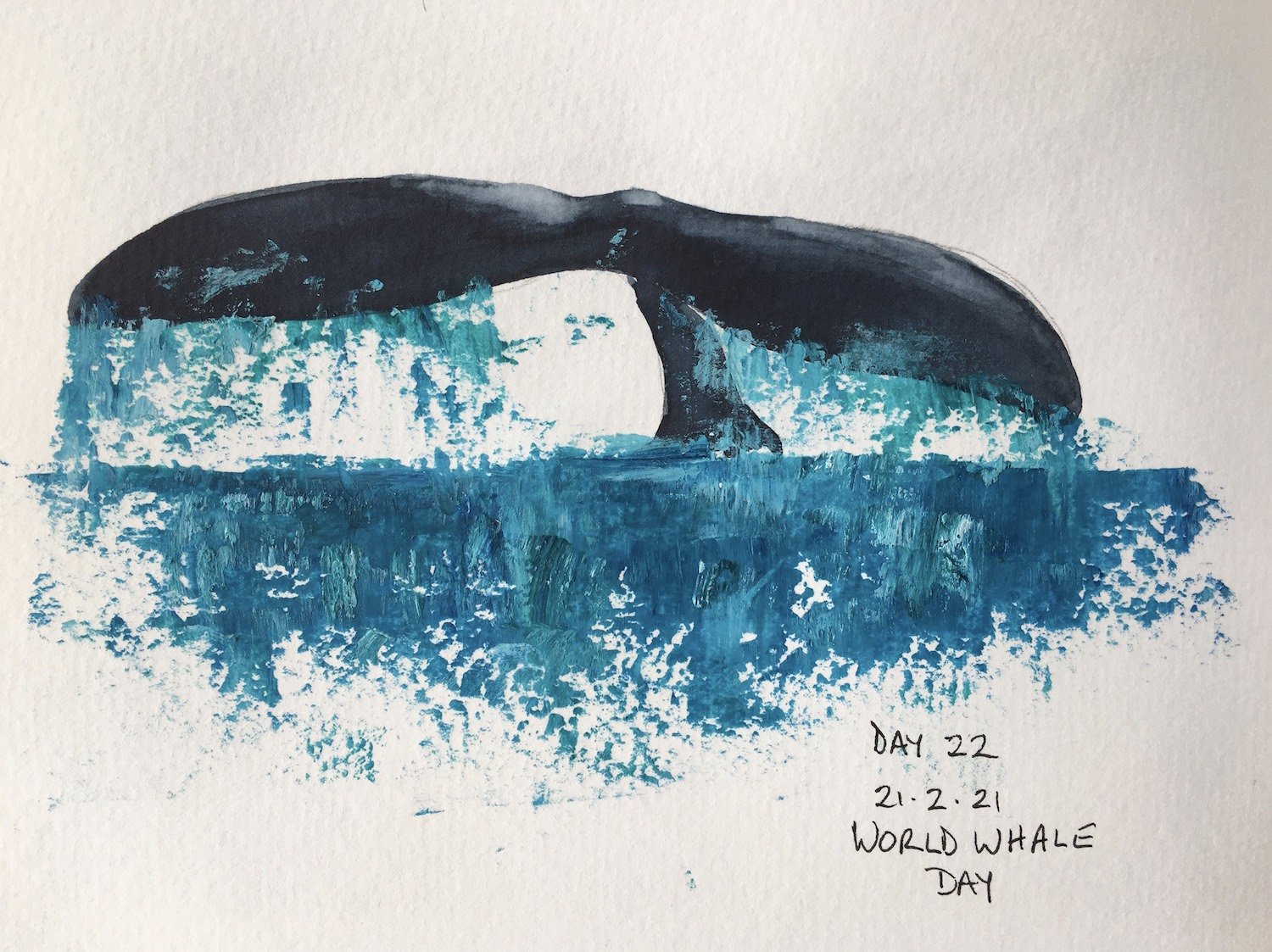 Whale tail mixed media