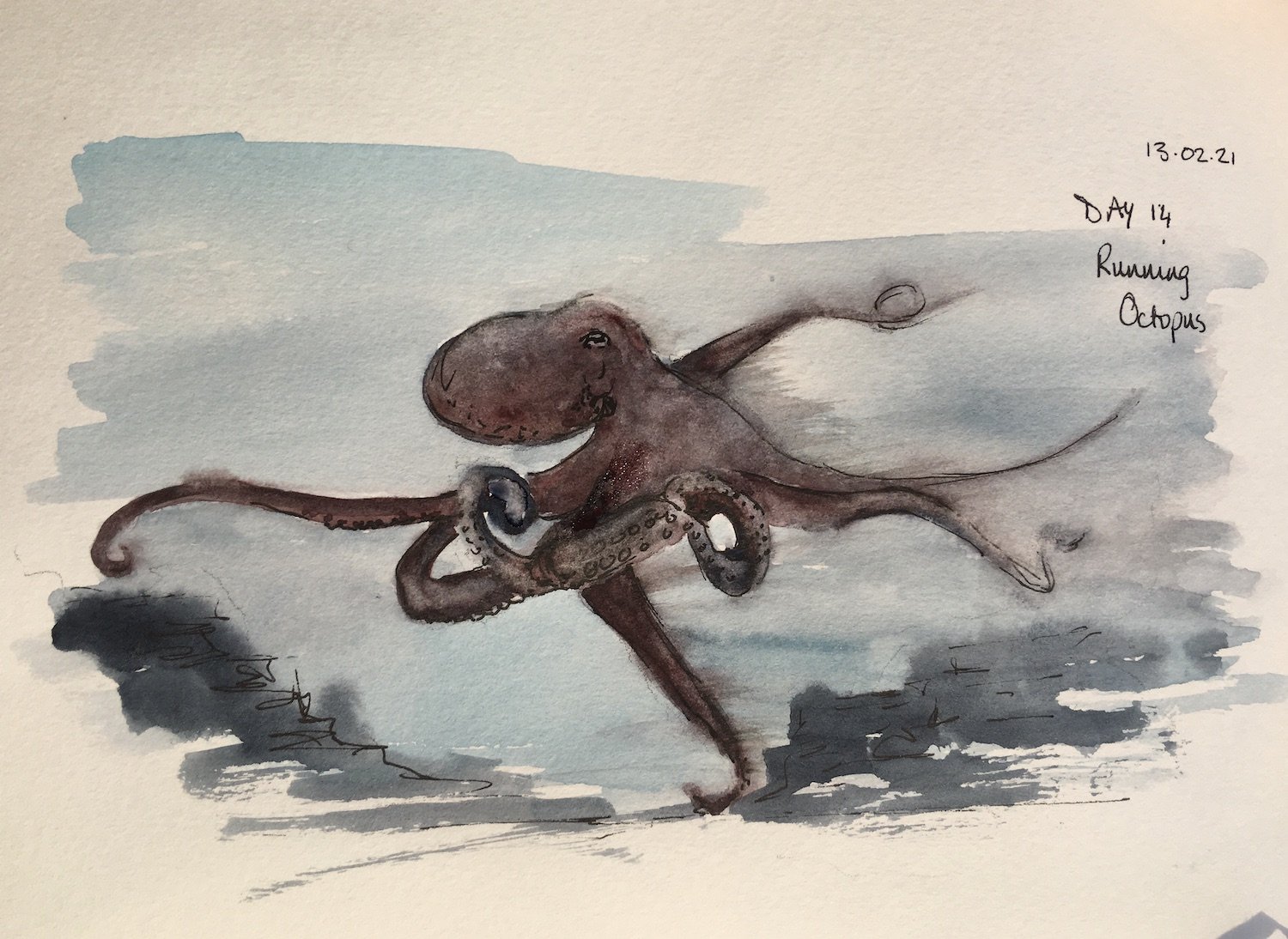 Running Octopus watercolour