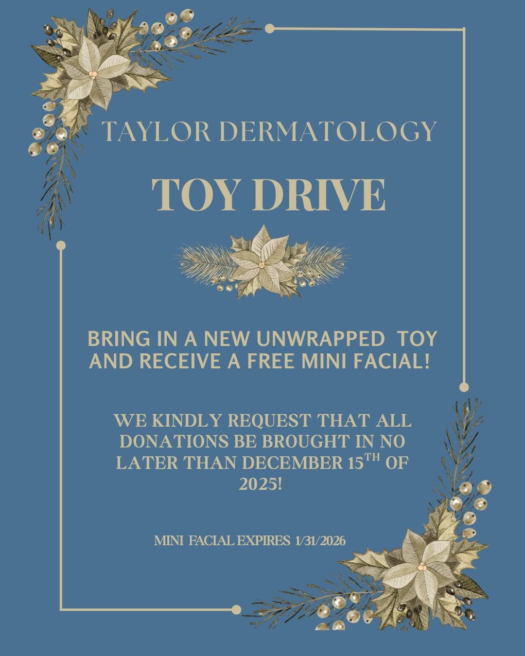 💫 Where generosity meets beauty. Bring a new unwrapped toy to our Toy Drive and receive a complimentary mini facial, with our deepest appreciation.