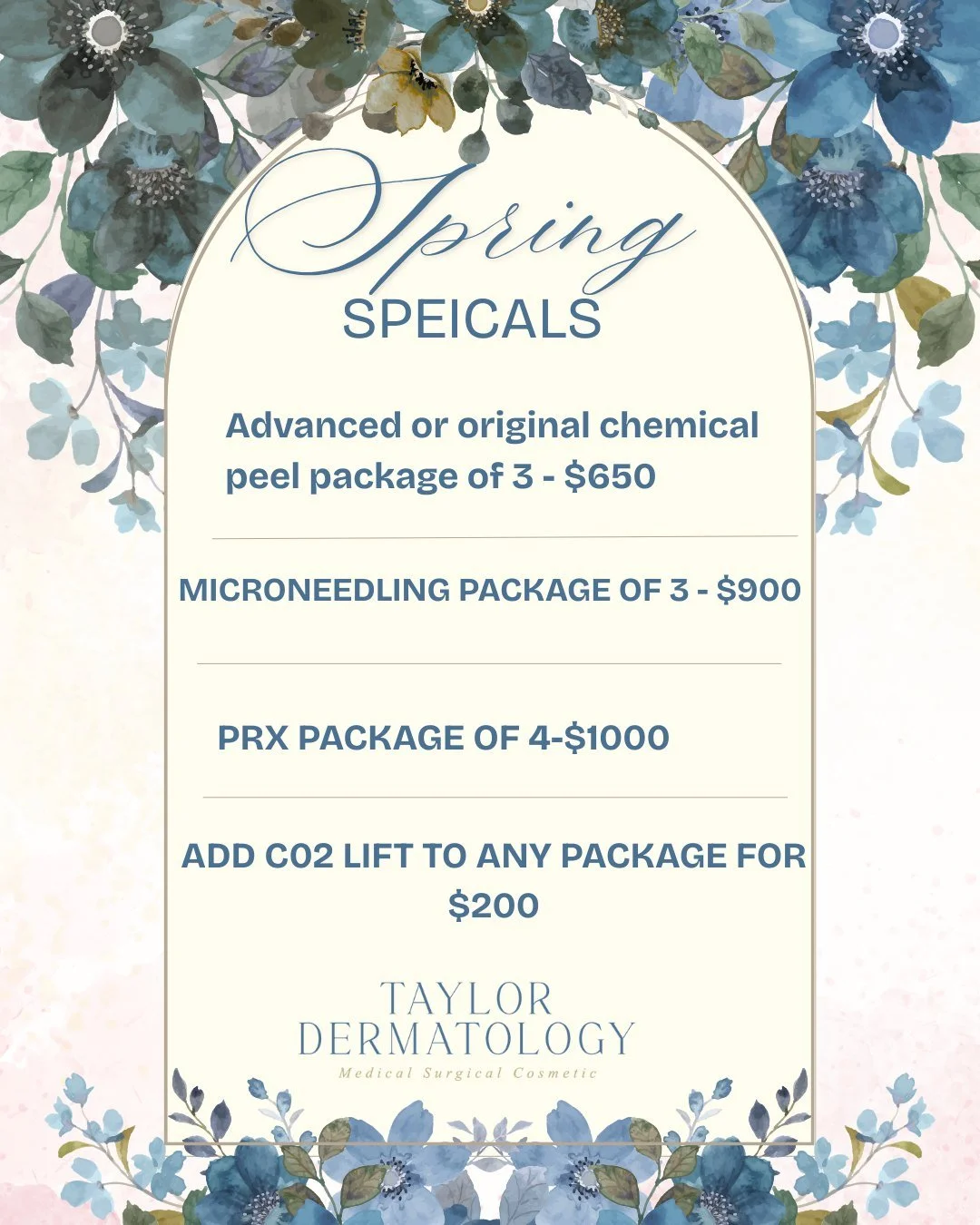 Spring skin reset 💐
Peels. Microneedling. PRX.
Special package pricing for a limited time.
Let&rsquo;s glow ✨