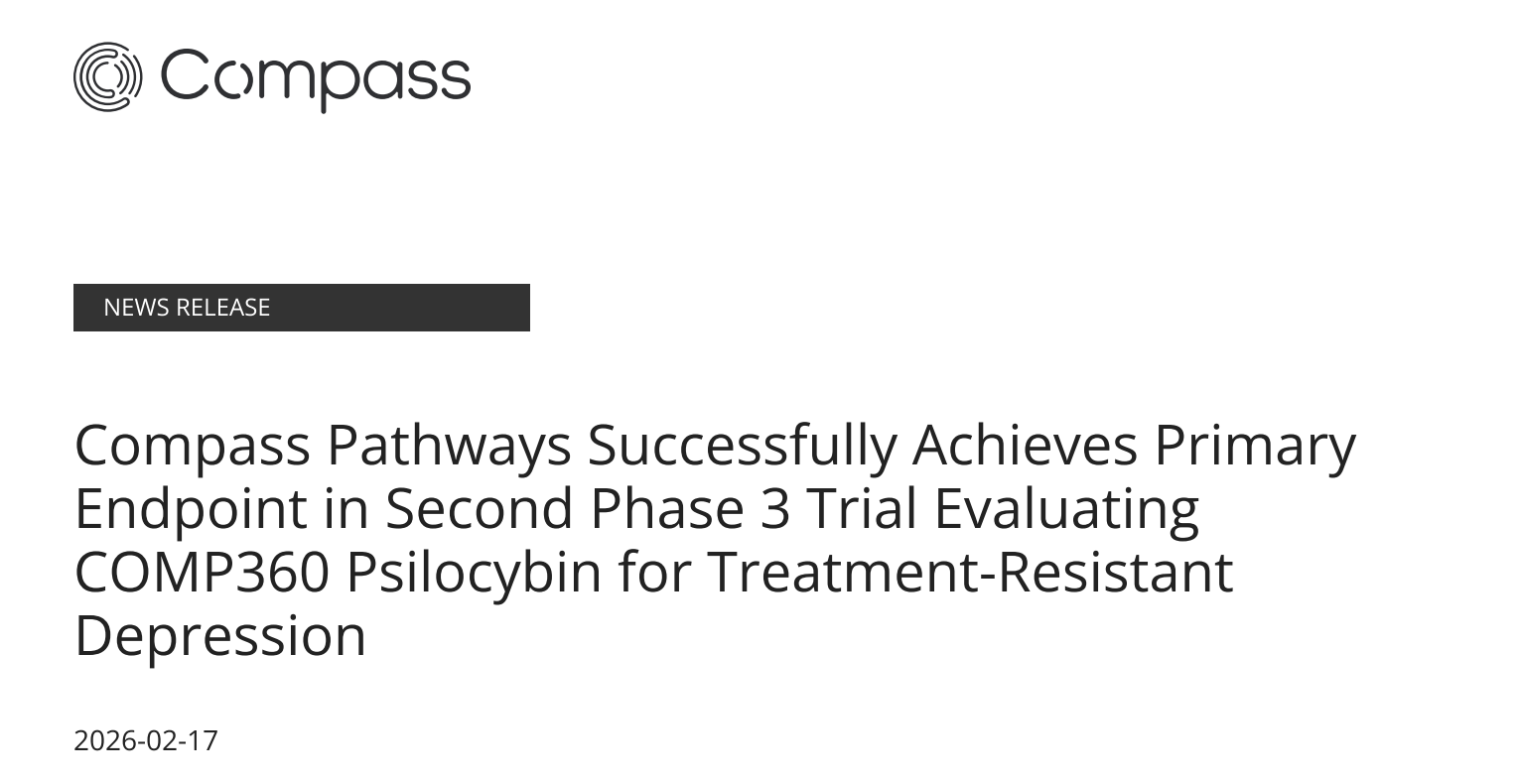Compass Pathways reports second positive Phase 3 trial readout for COMP360 psilocybin in treatment resistant depression