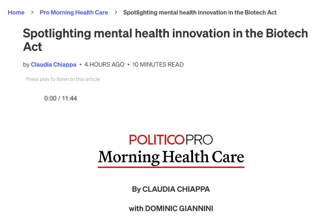 PAREA's Biotech Act advocacy featured in POLITICO's Morning Health Care