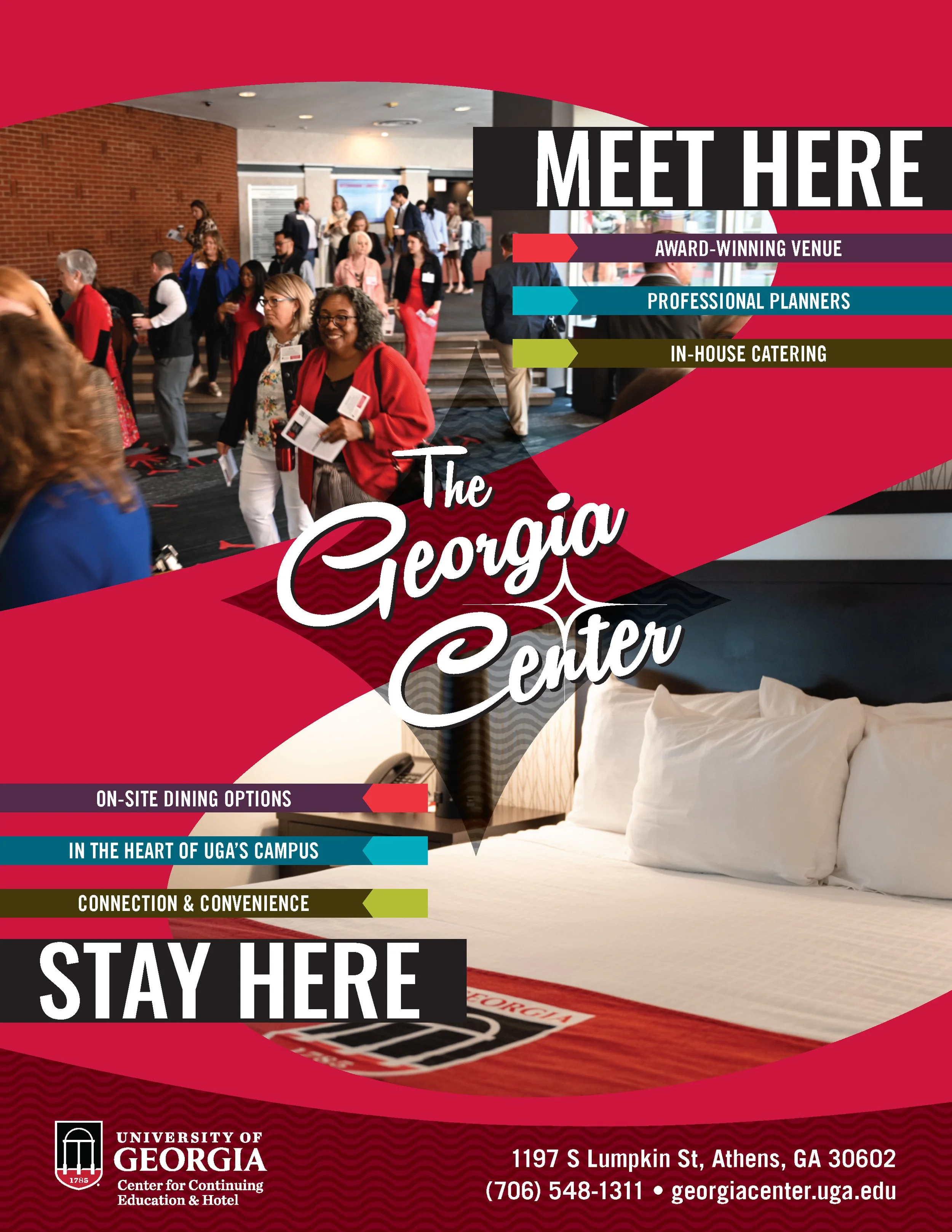 A bold front cover design with a red swooping shape resembling a backward S. A four-pointed star in the middle holds the old Georgia Center logo mark.