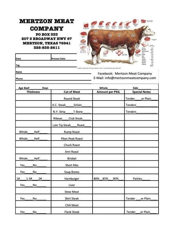 Cut Sheets — Mertzon Meat Company